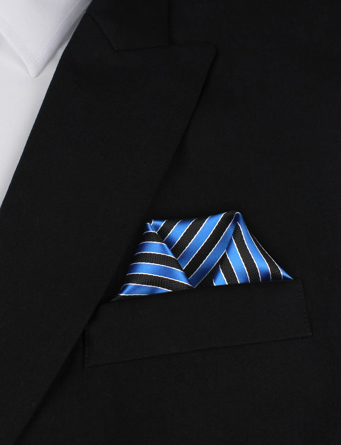 Striped Blue Black Pocket Square - Image 4