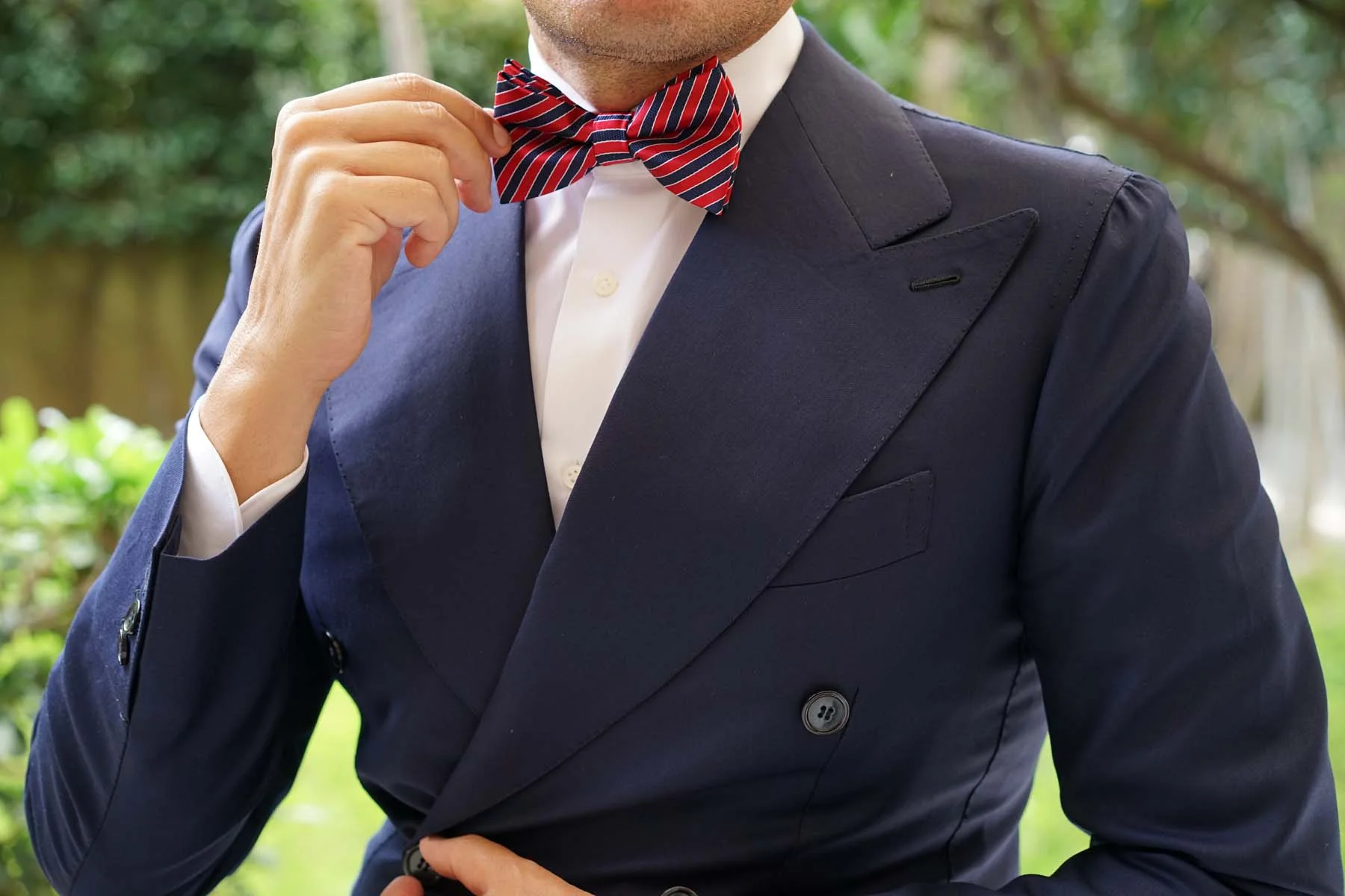 Striped Maroon with Navy Blue Bow Tie - Image 3