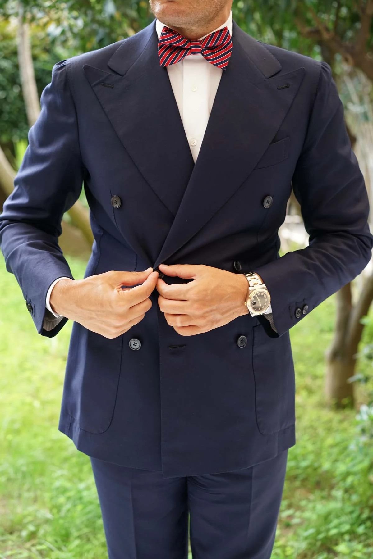Striped Maroon with Navy Blue Bow Tie - Image 5