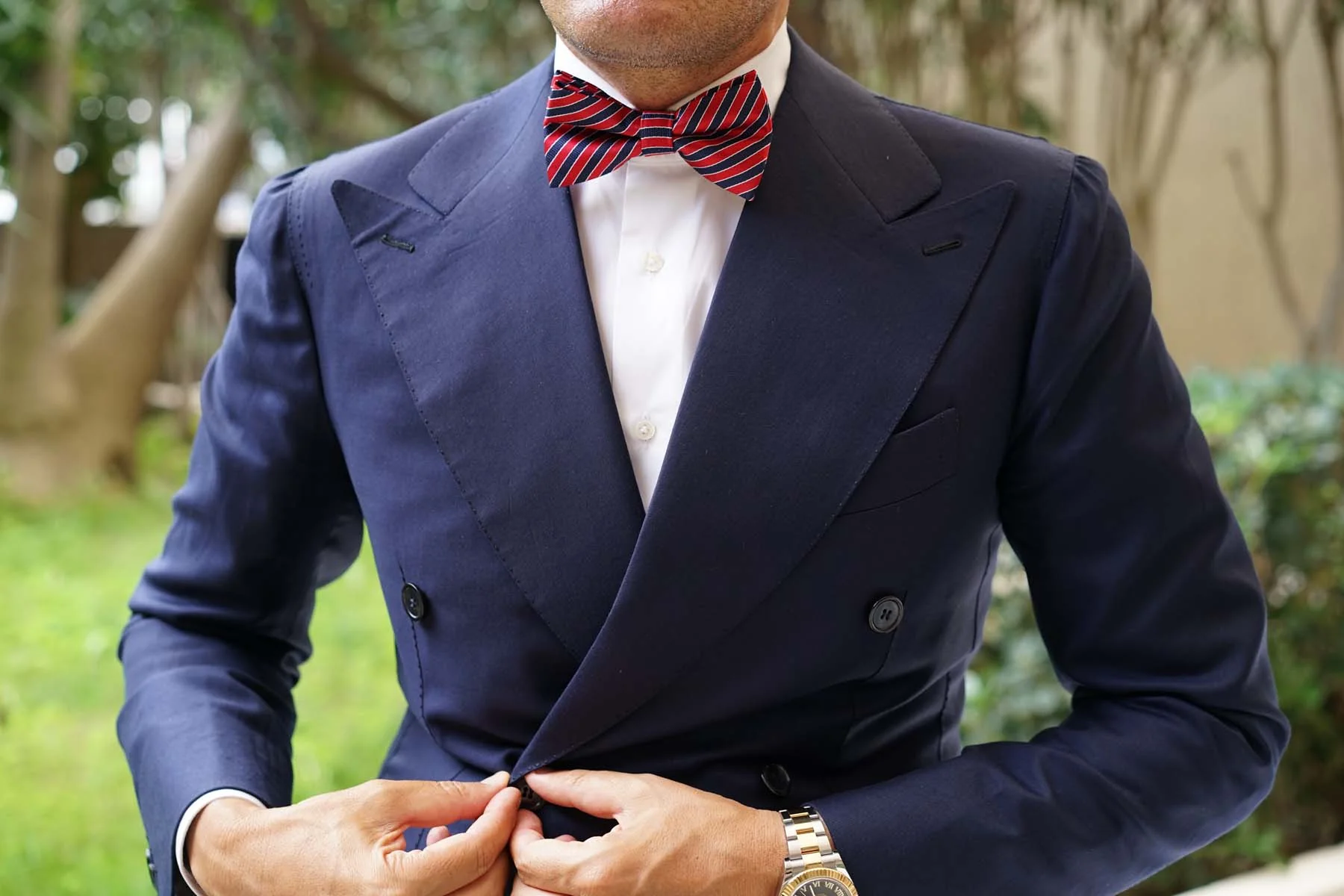 Striped Maroon with Navy Blue Bow Tie - Image 6