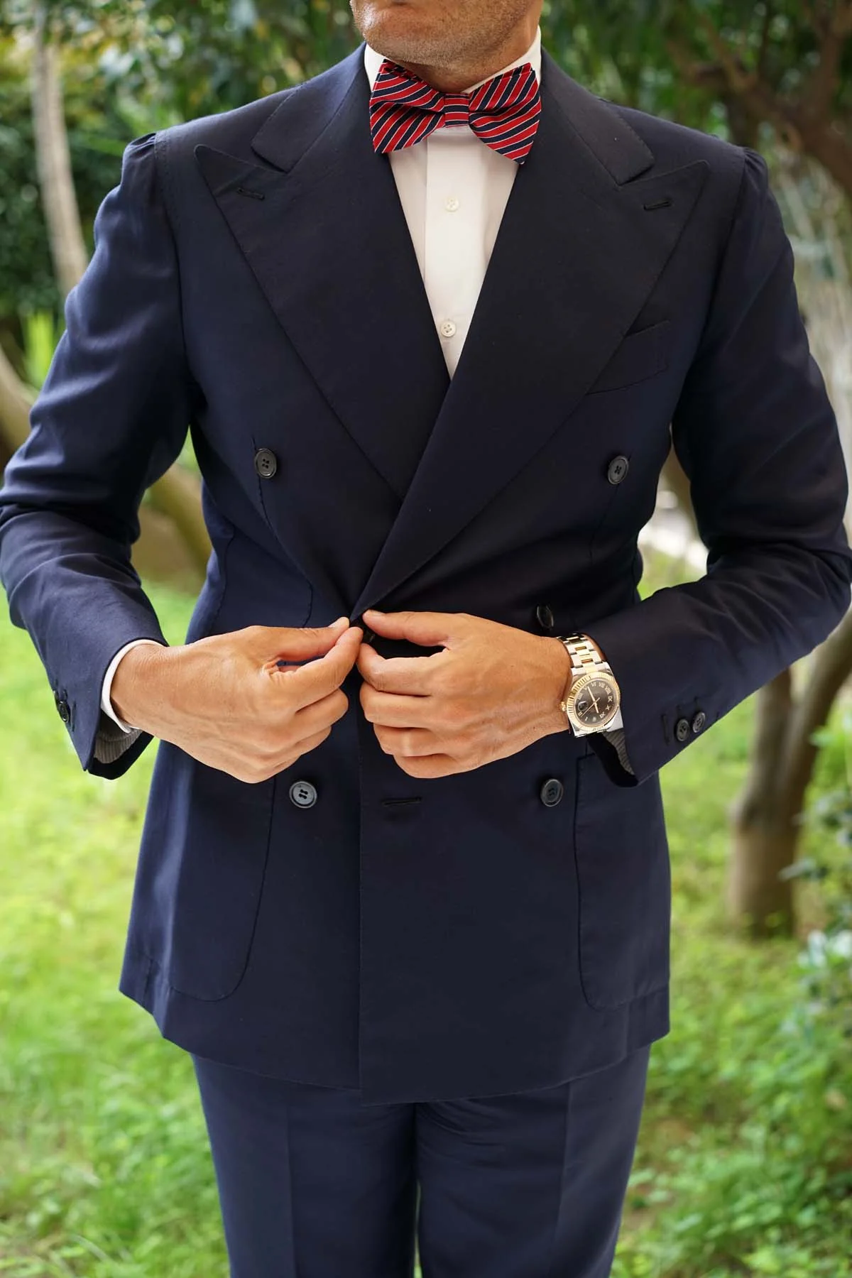 Striped Maroon with Navy Blue Bow Tie - Image 7