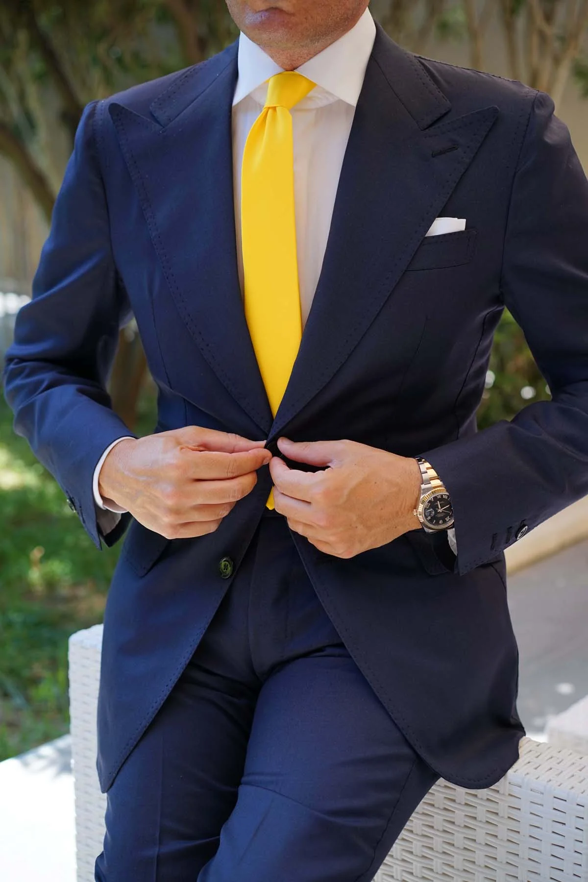 Sunflower Chrysanthemum Yellow Satin Skinny Tie - Image 7