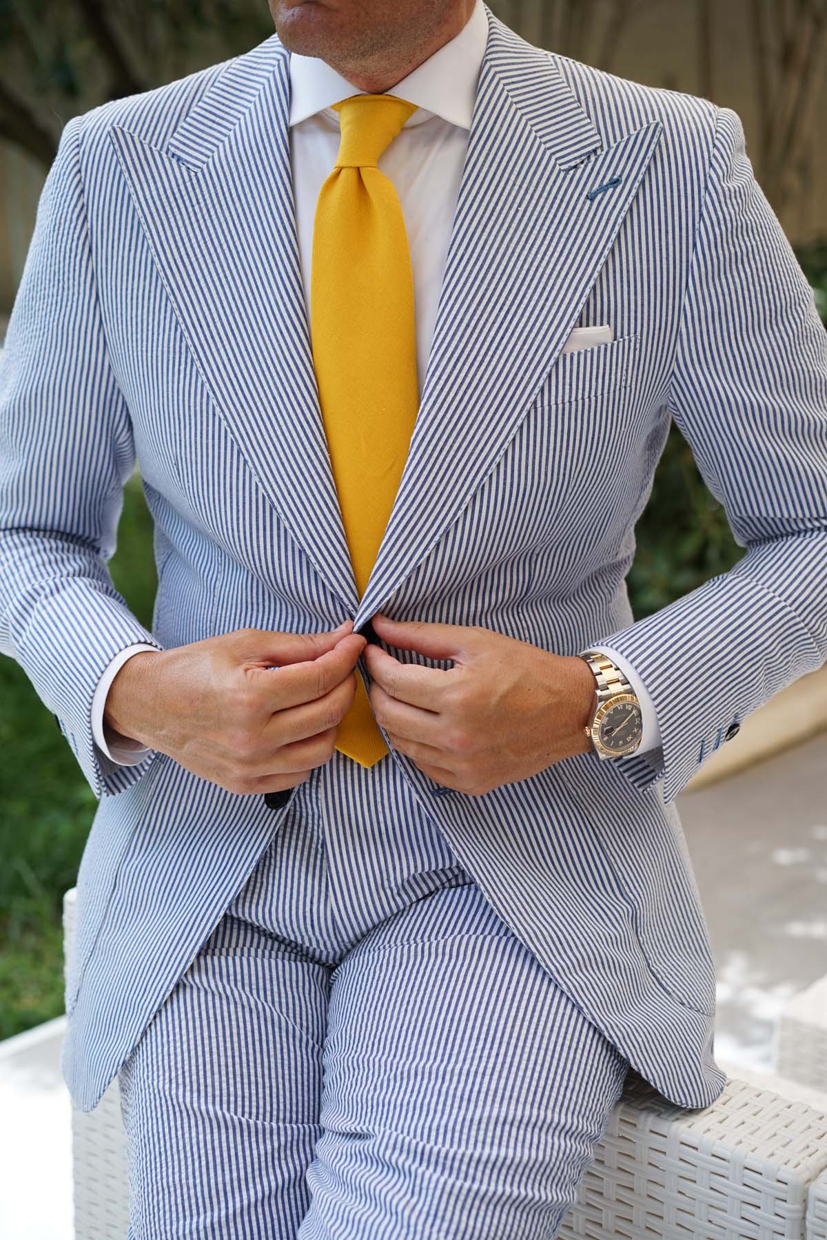 Sunflower Yellow Chevron Linen Necktie - Image 10