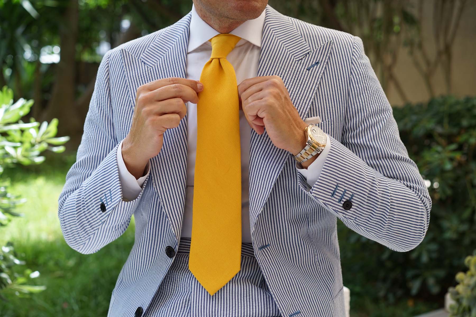 Sunflower Yellow Chevron Linen Necktie - Image 11