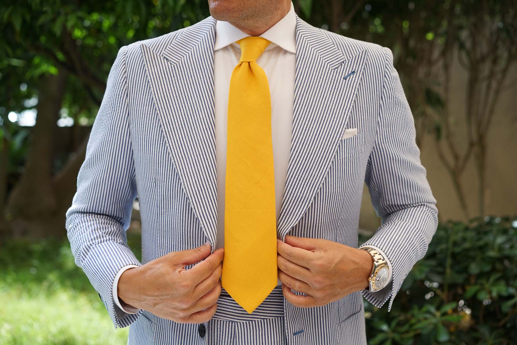 Sunflower Yellow Chevron Linen Necktie - Image 4