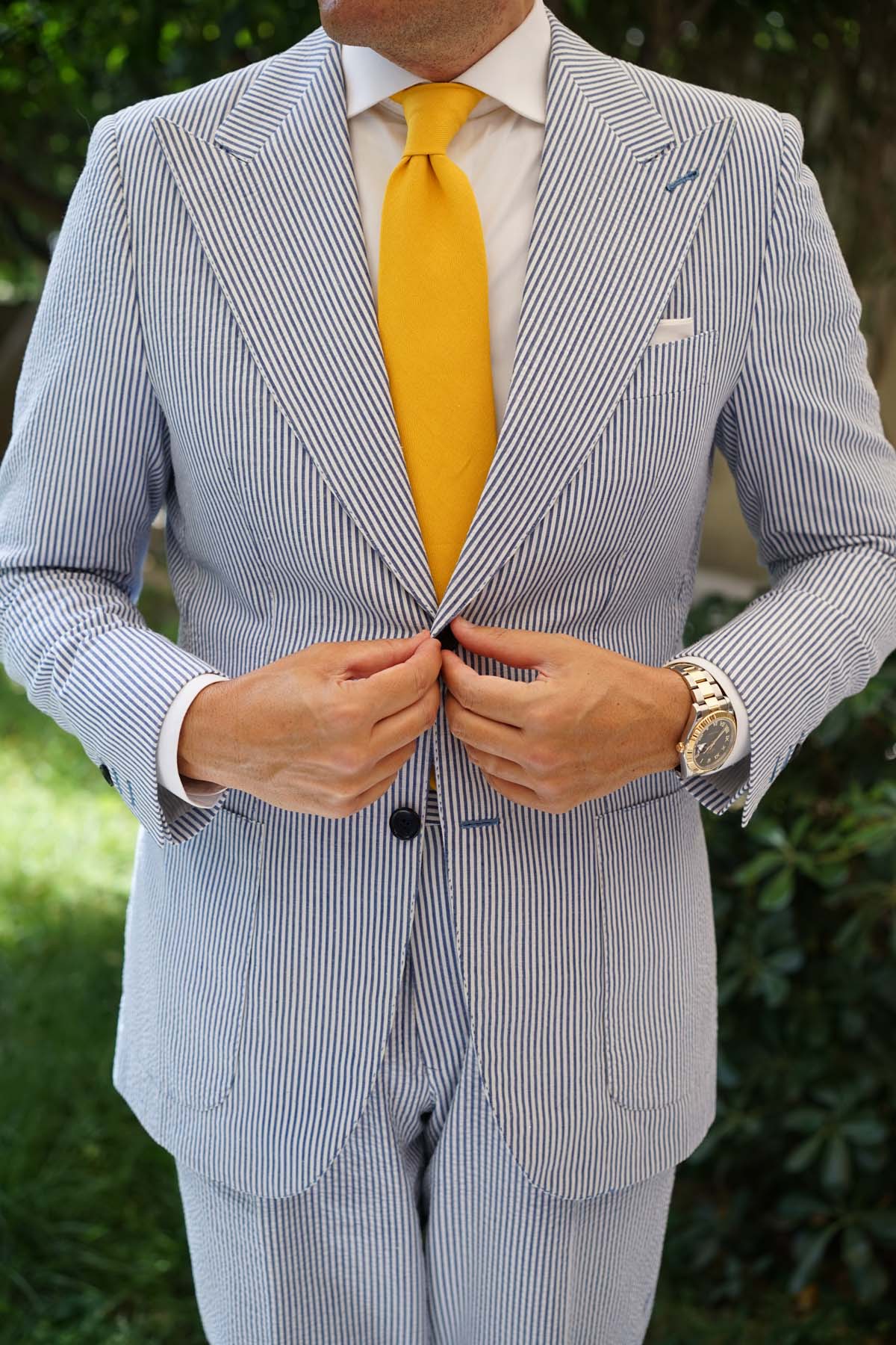 Sunflower Yellow Chevron Linen Necktie - Image 5