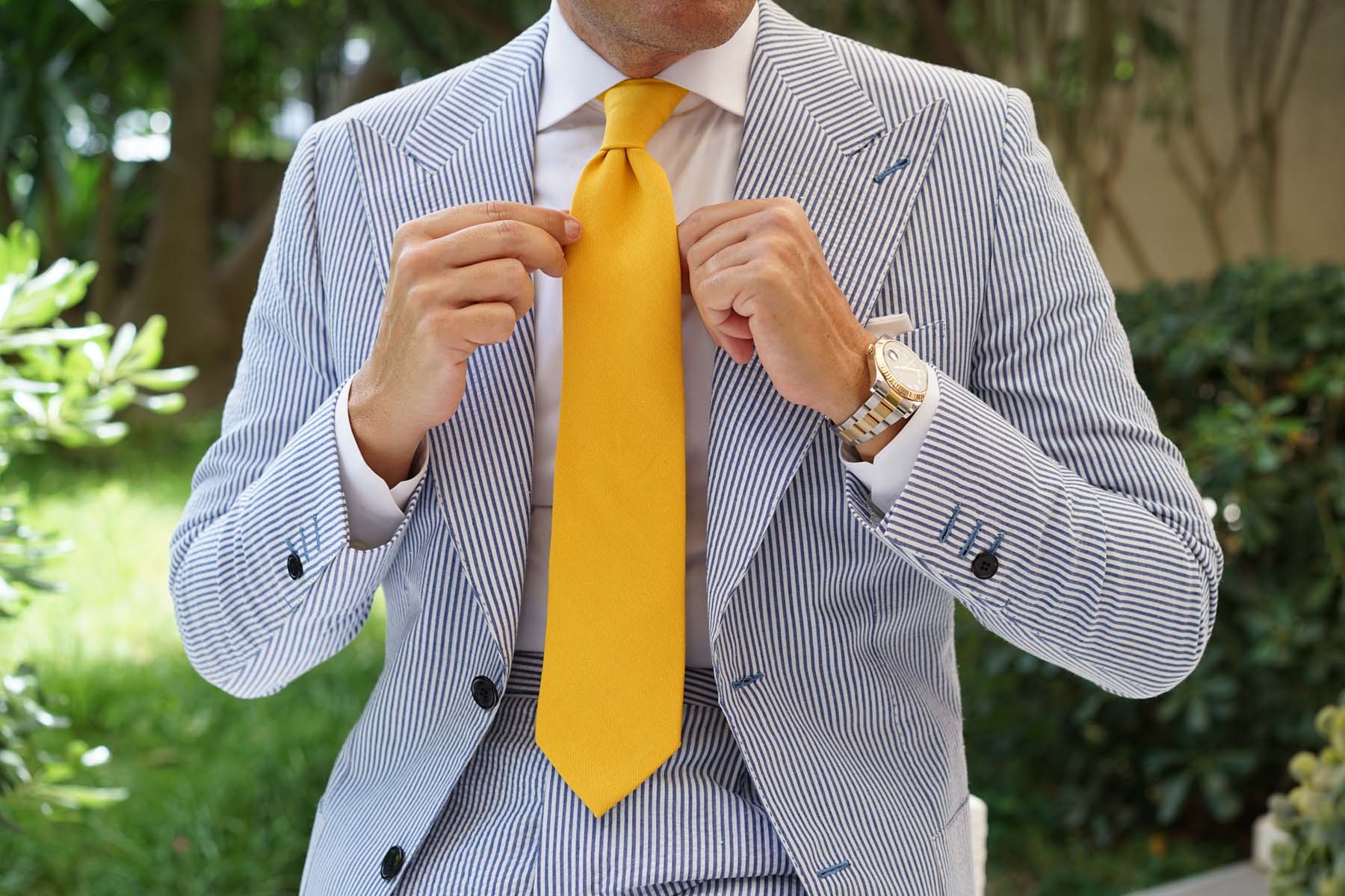 Sunflower Yellow Chevron Linen Necktie - Image 6
