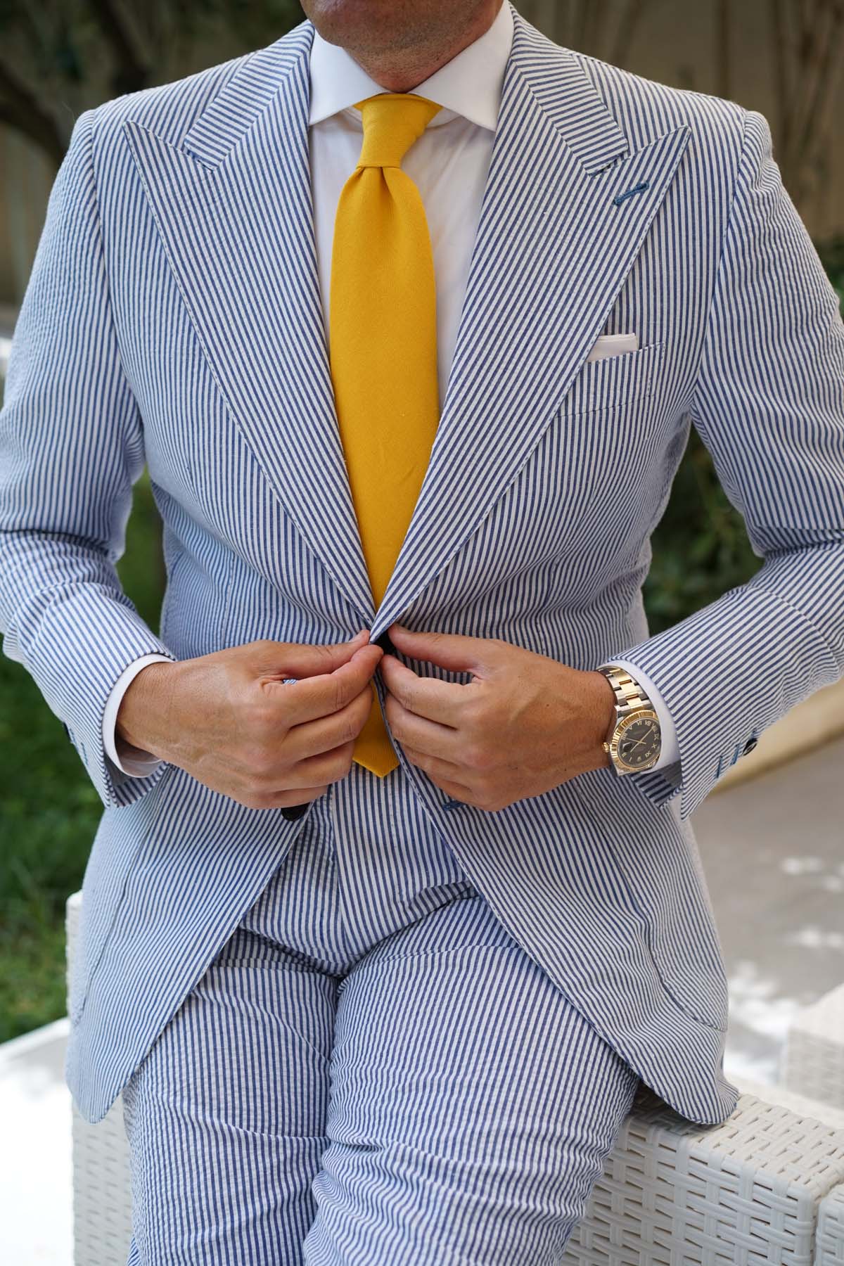 Sunflower Yellow Chevron Linen Necktie - Image 7