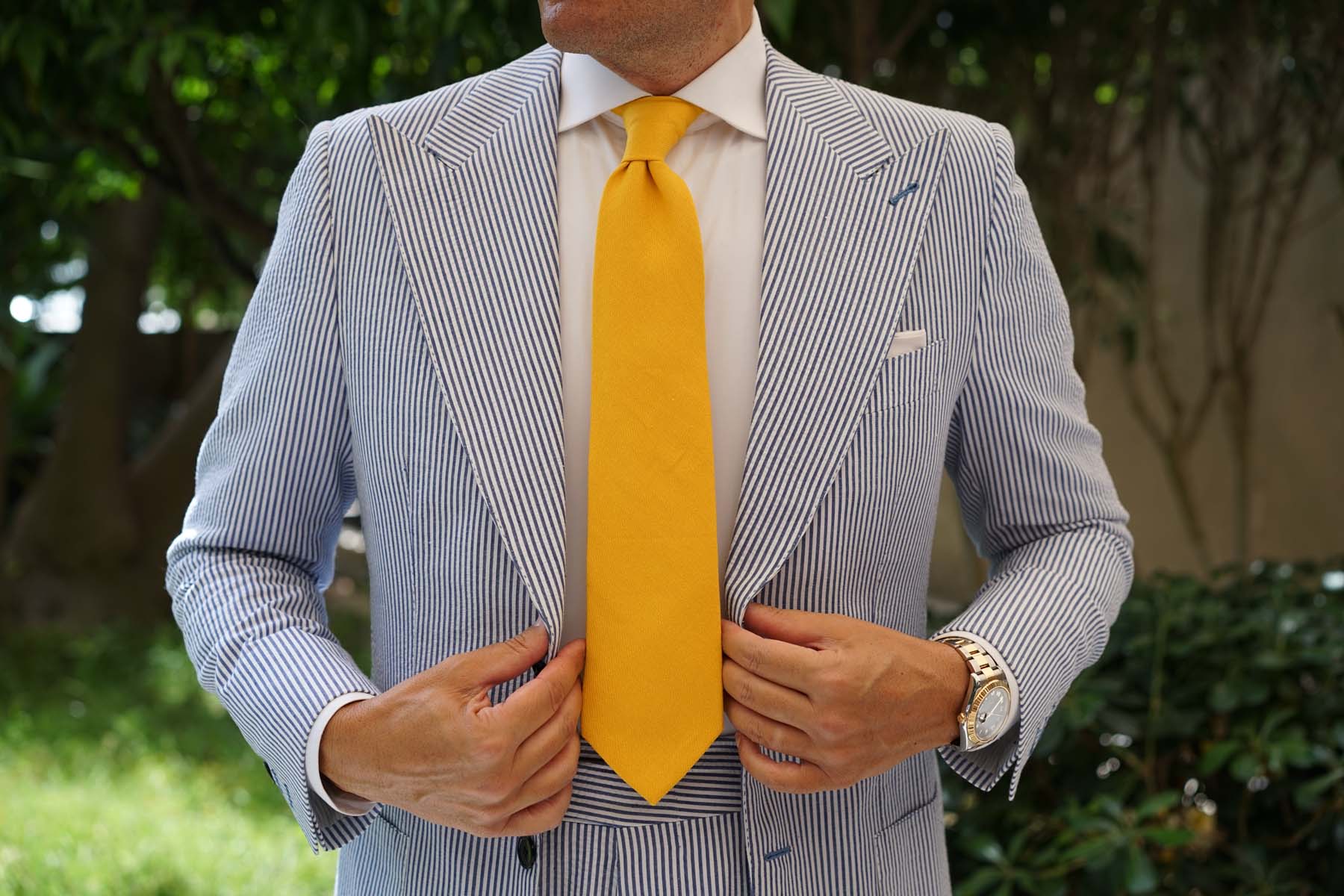 Sunflower Yellow Chevron Linen Necktie - Image 8