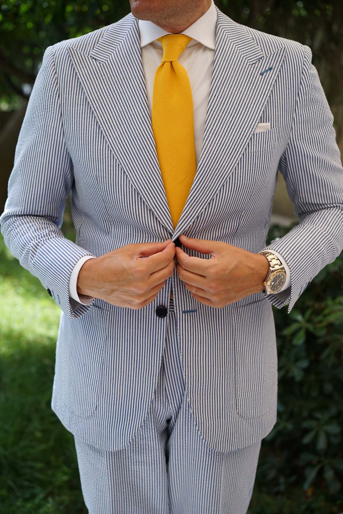 Sunflower Yellow Chevron Linen Necktie - Image 9