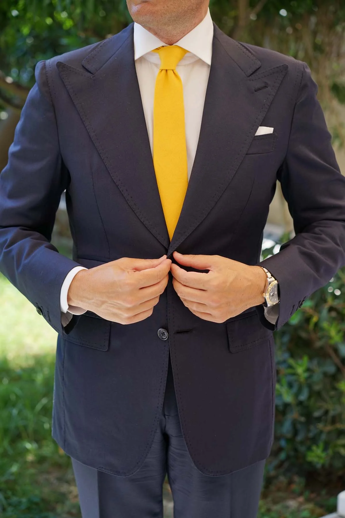 Sunflower Yellow Chevron Linen Skinny Tie - Image 10