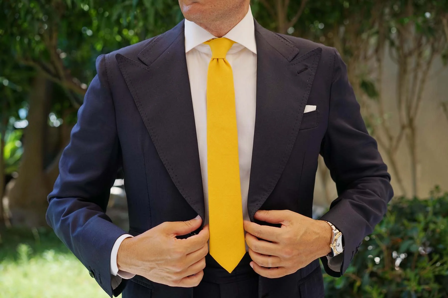Sunflower Yellow Chevron Linen Skinny Tie - Image 4