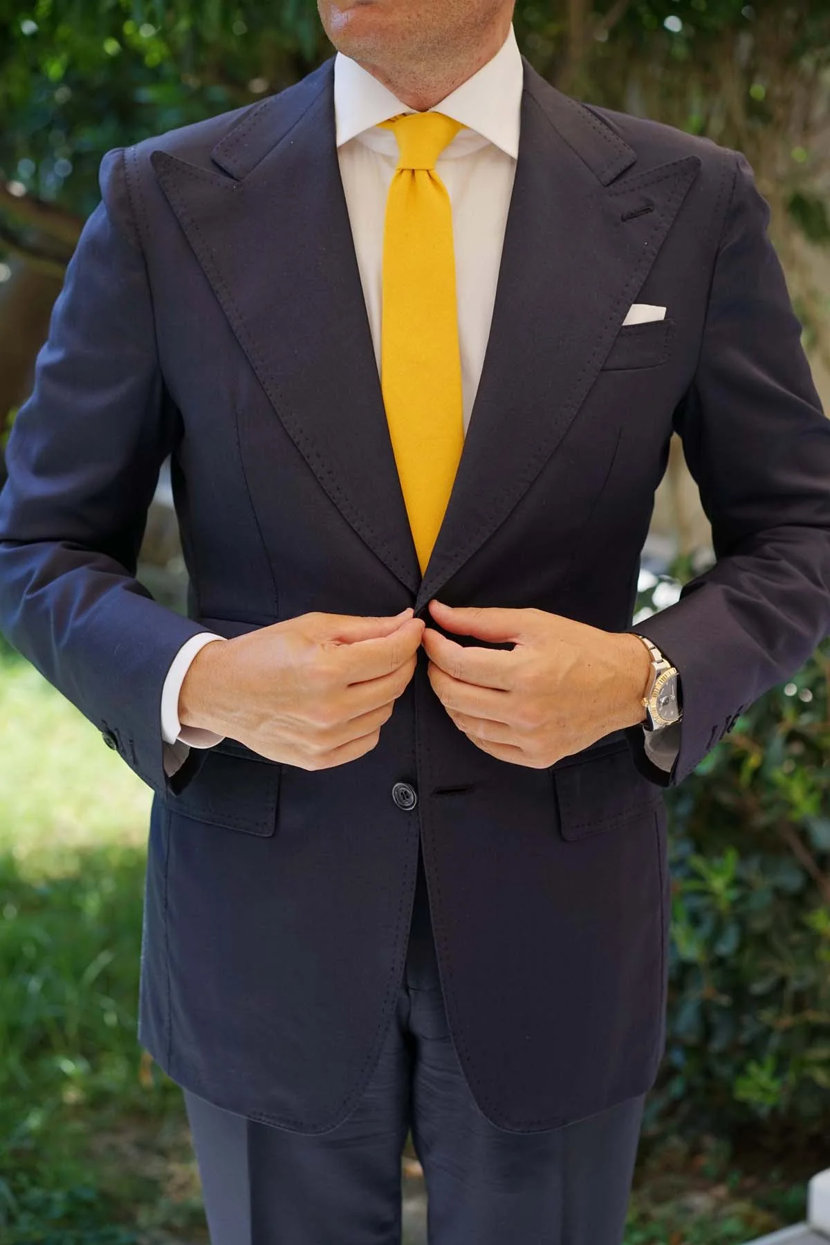 Sunflower Yellow Chevron Linen Skinny Tie - Image 5
