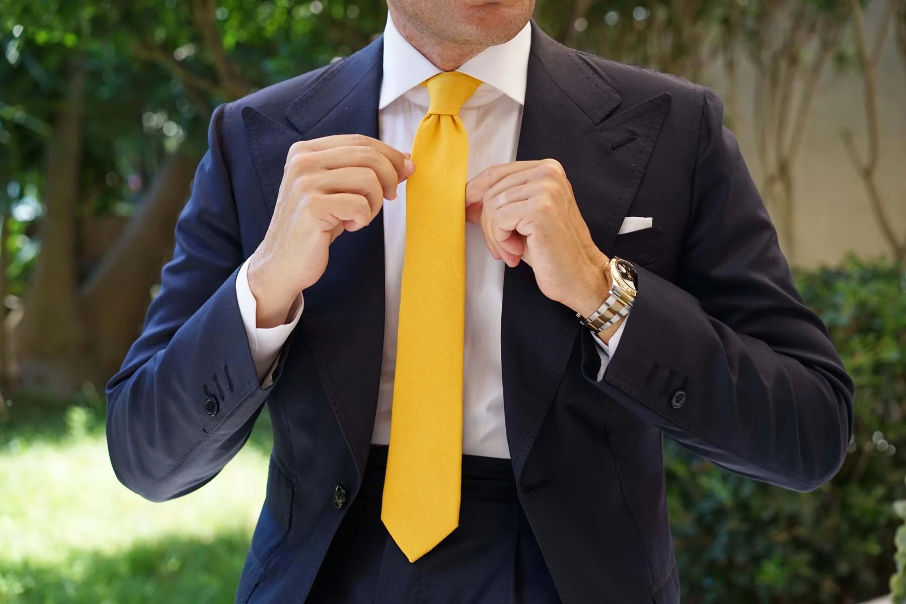 Sunflower Yellow Chevron Linen Skinny Tie - Image 6