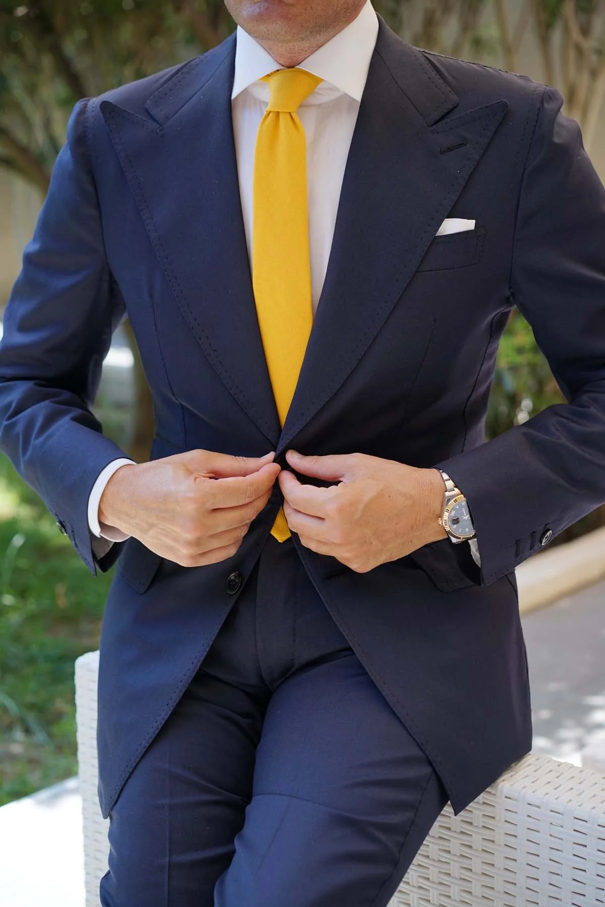 Sunflower Yellow Chevron Linen Skinny Tie - Image 7