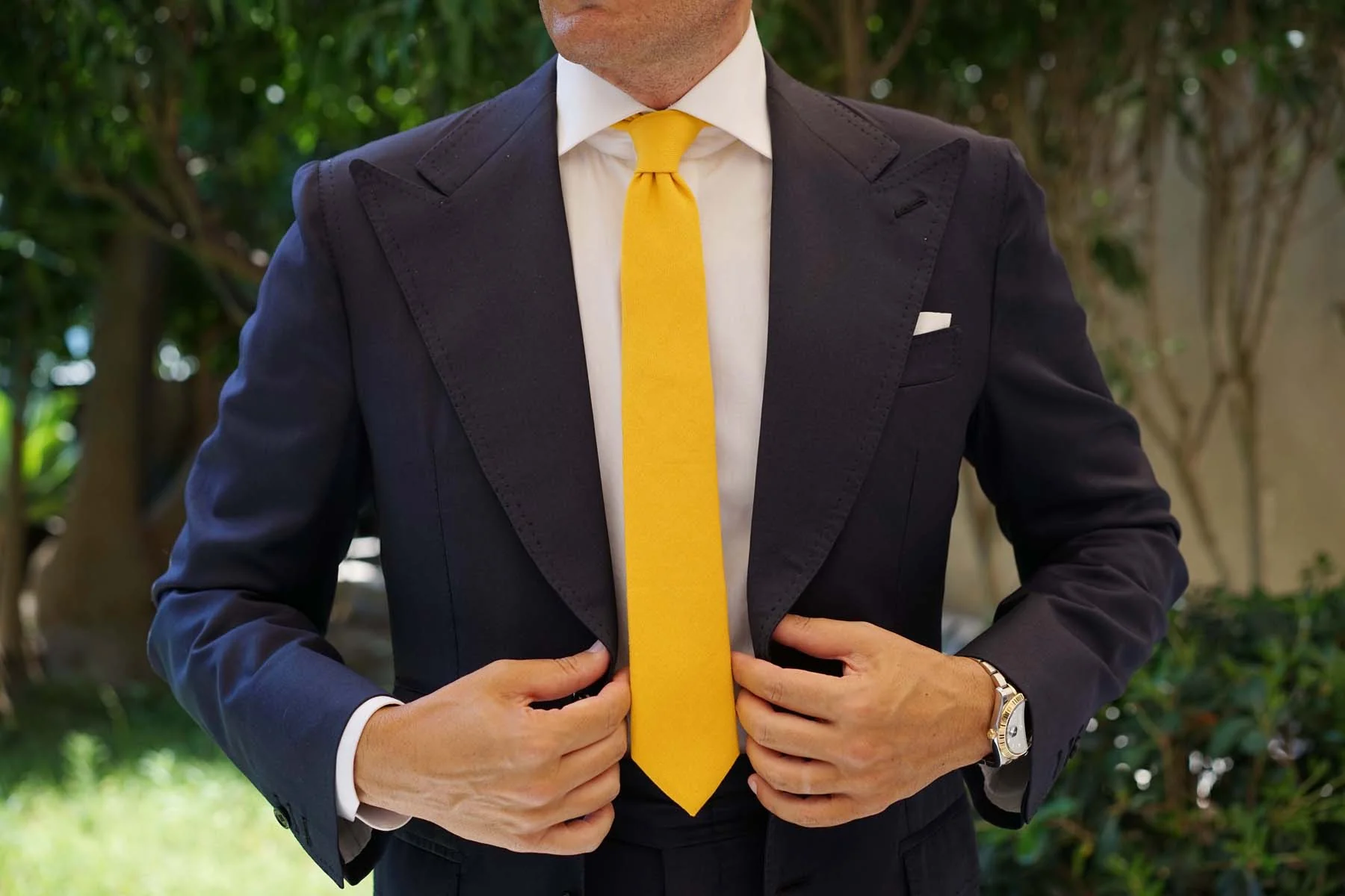 Sunflower Yellow Chevron Linen Skinny Tie - Image 8