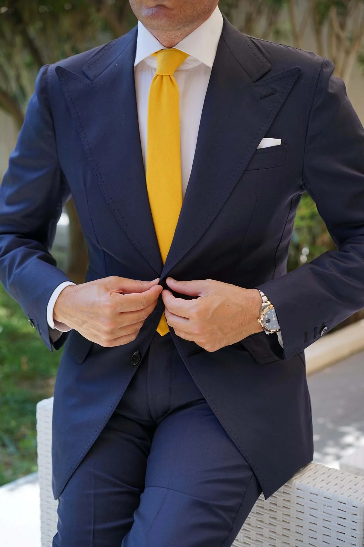 Sunflower Yellow Chevron Linen Skinny Tie - Image 9