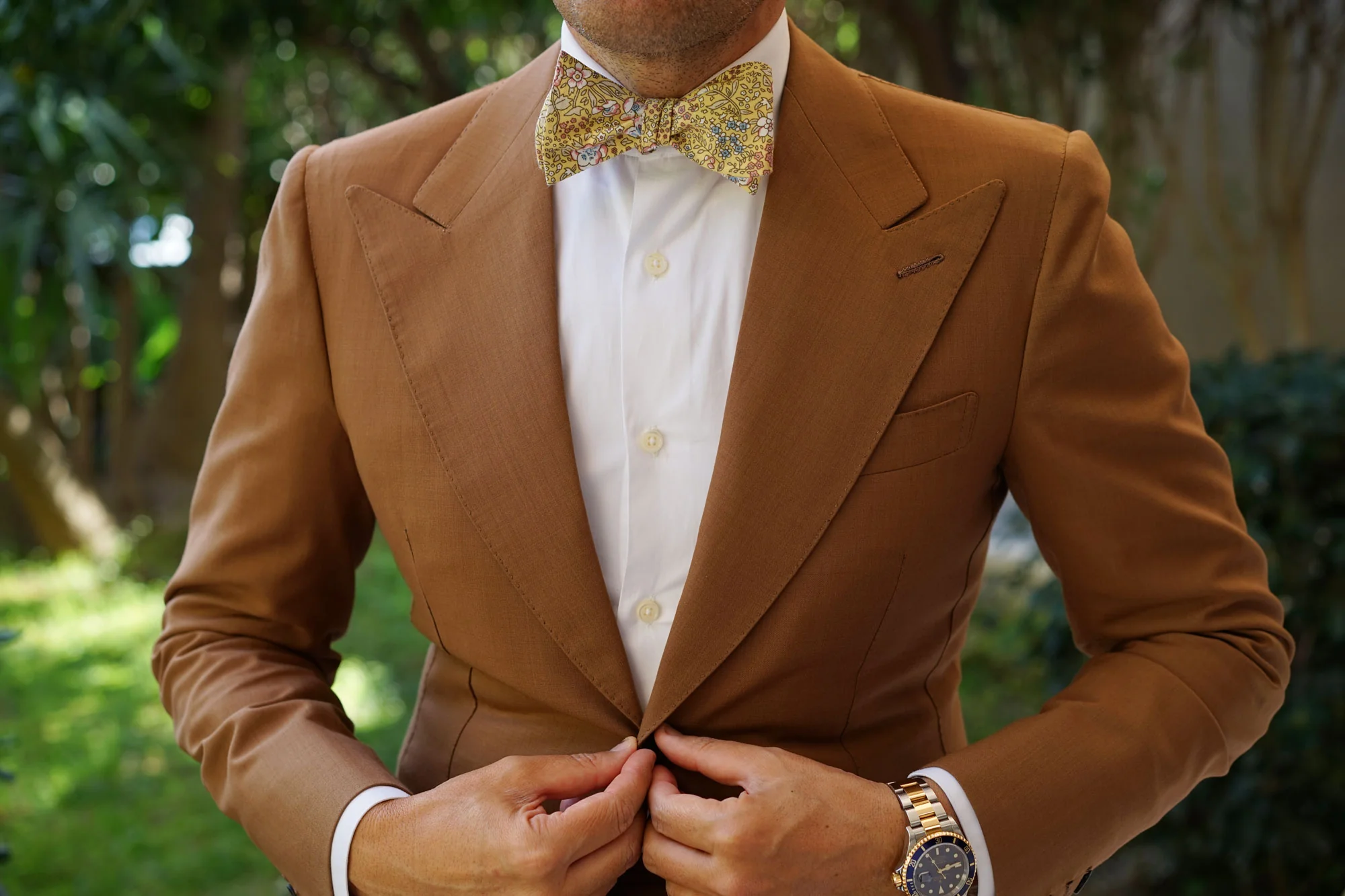 Tahitian Yellow Floral Self Bow Tie - Image 4