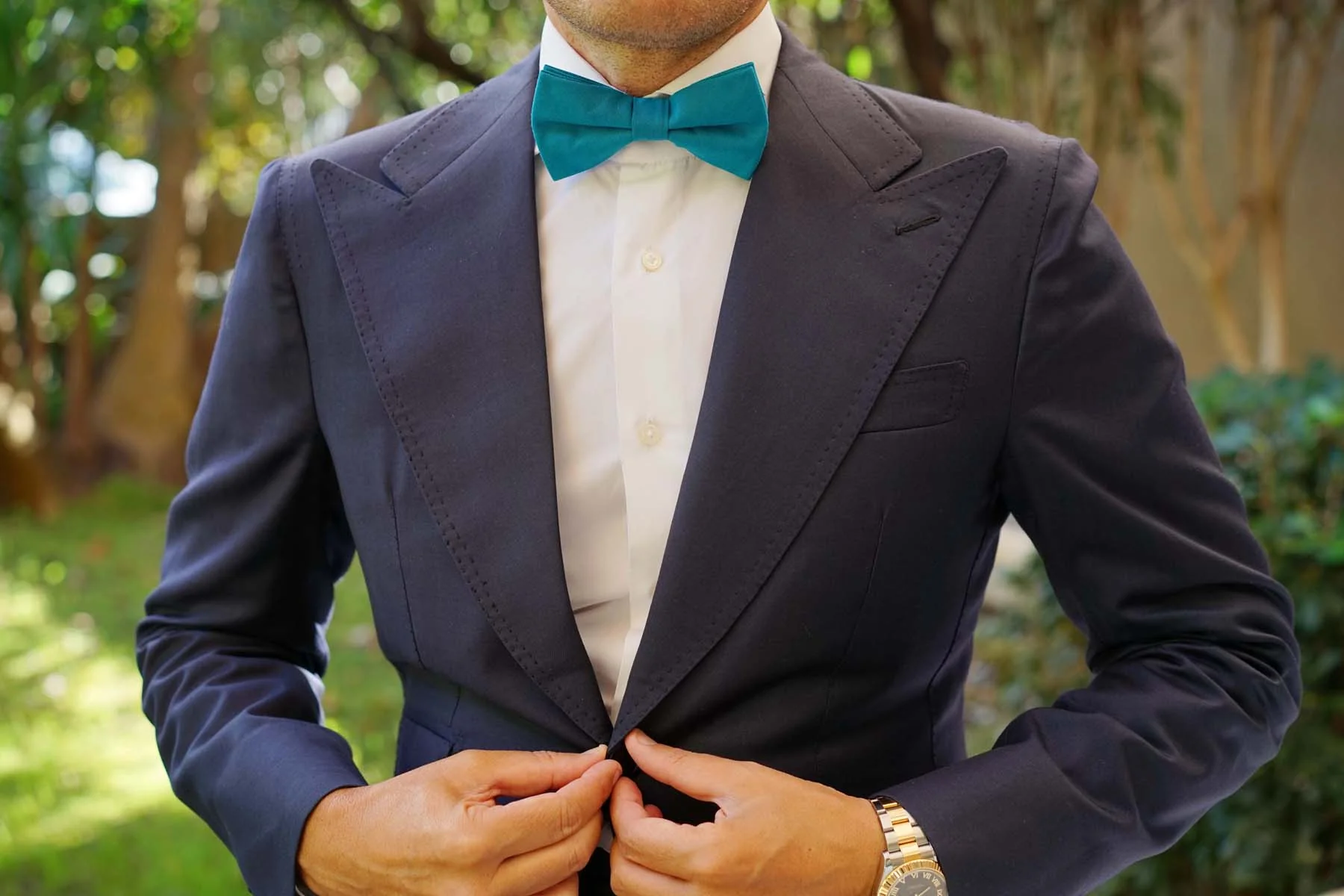 Teal Slub Linen Bow Tie - Image 3