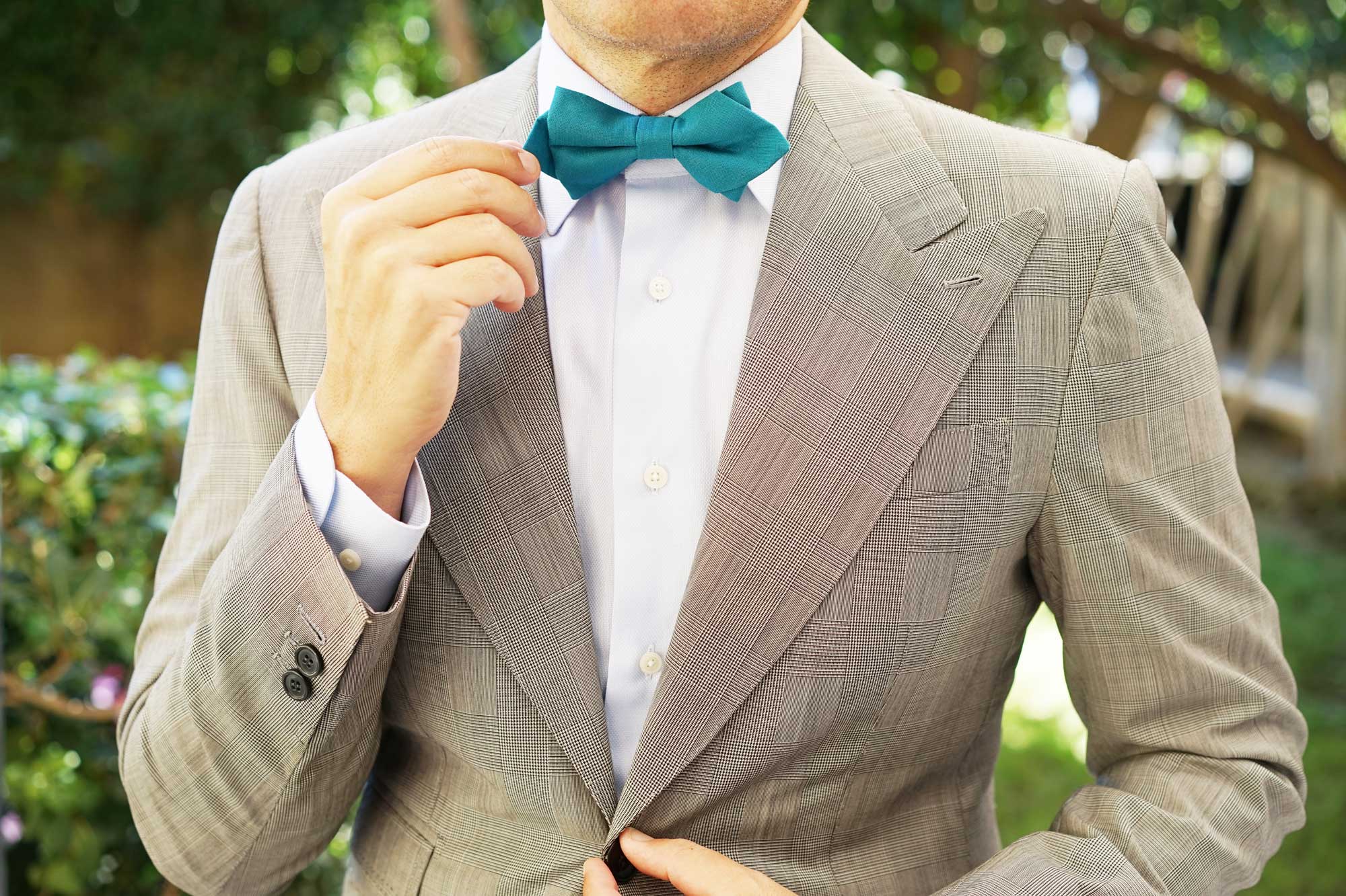Teal Slub Linen Diamond Bow Tie - Image 7