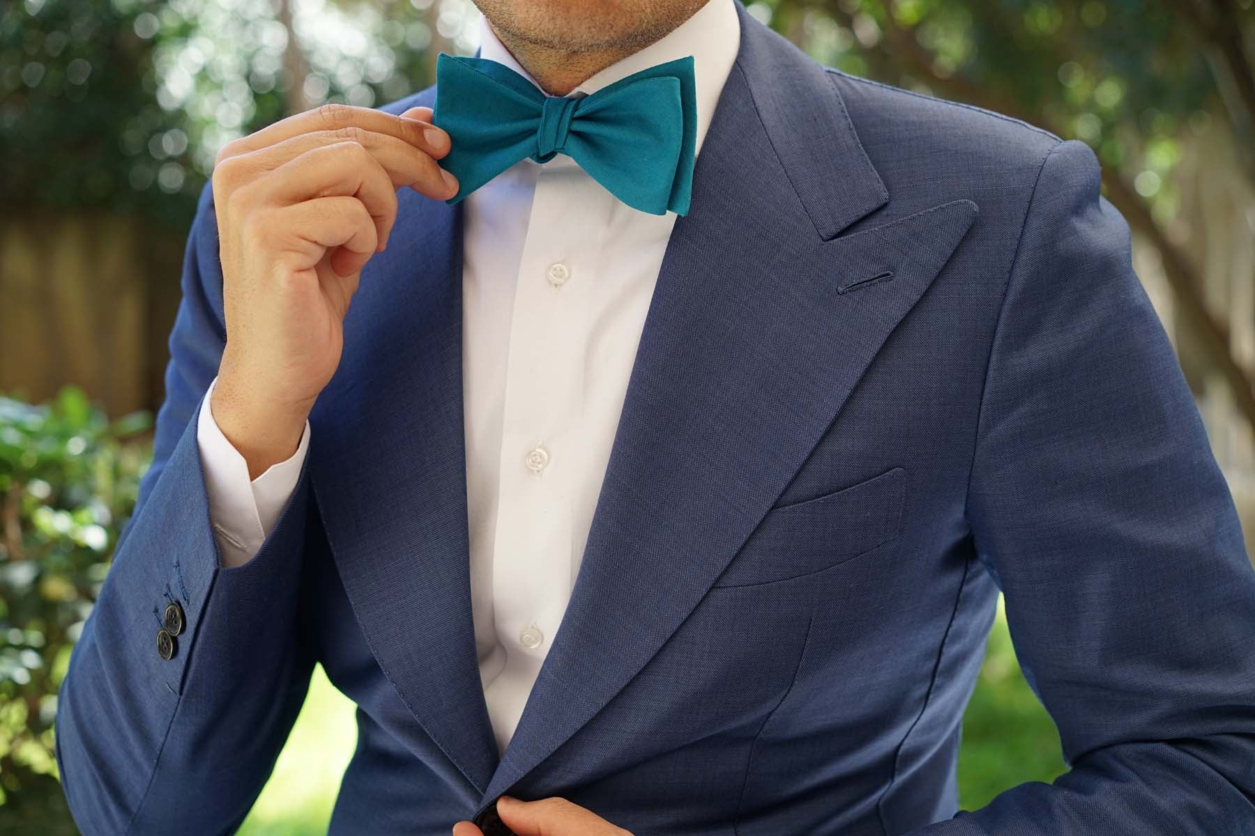 Teal Slub Linen Self Tie Bow Tie - Image 8