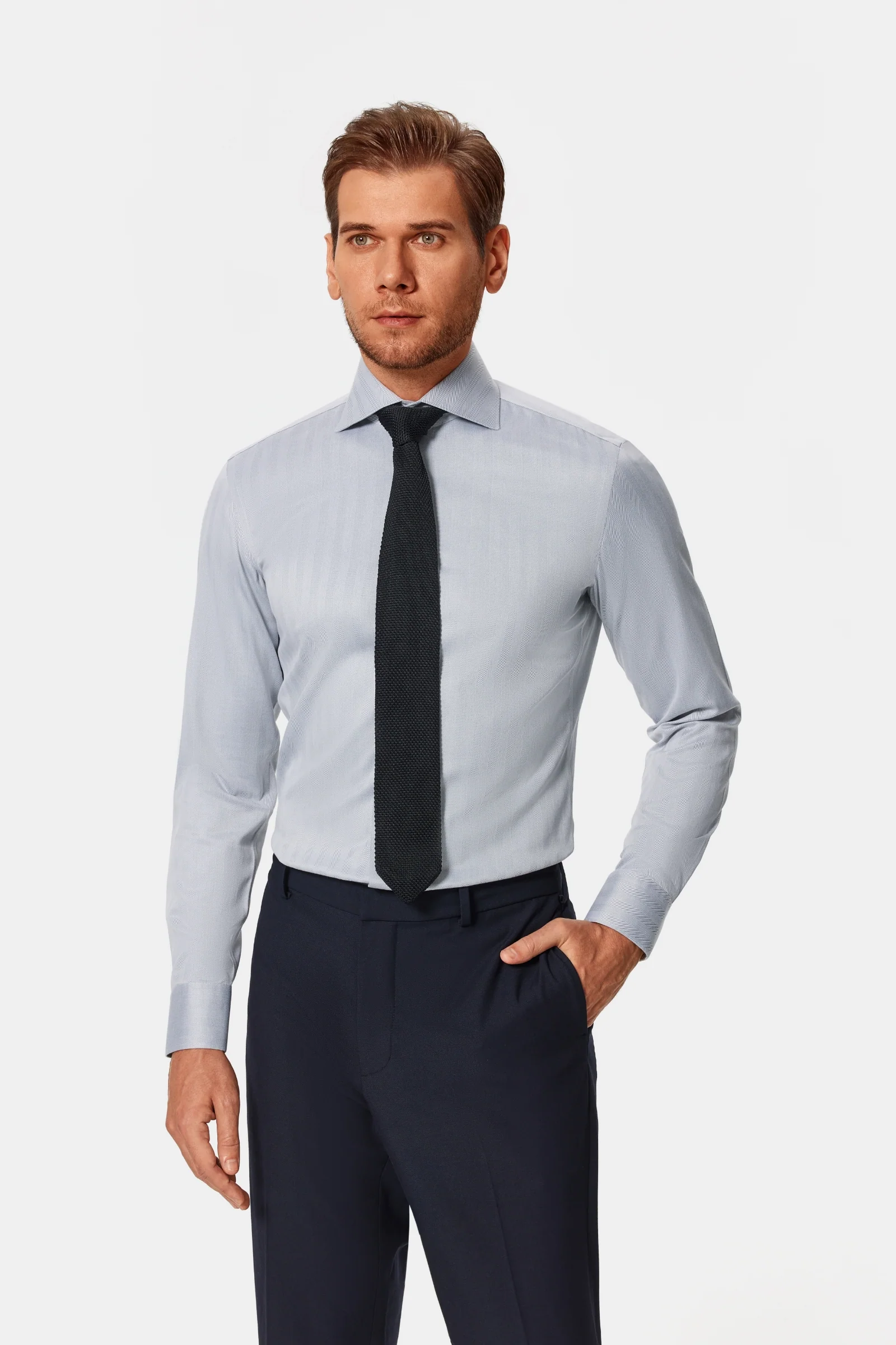 Van Patten Gray Herringbone Lucious Non-Iron Shirt - Image 4