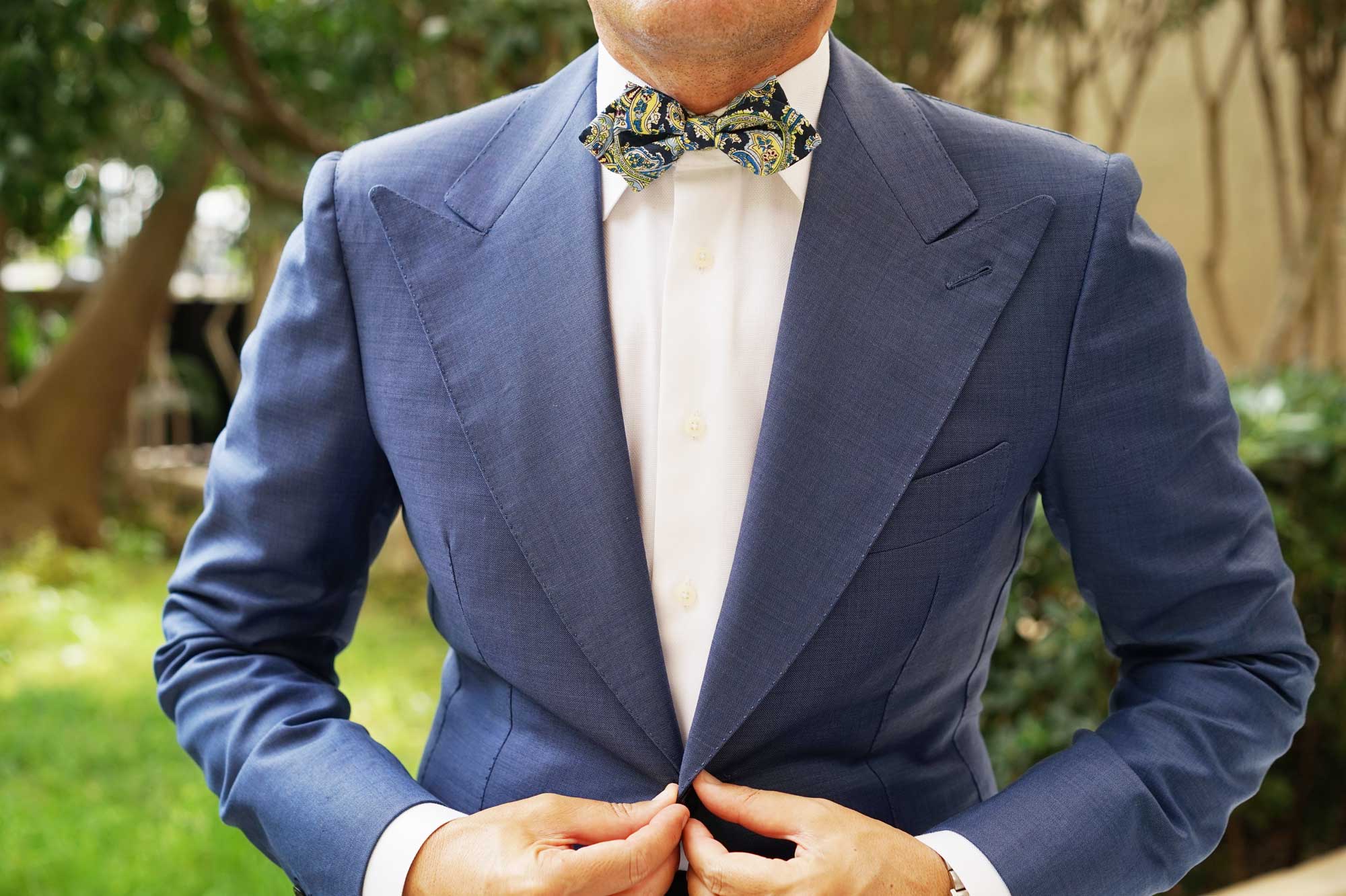 Vivara Yellow on Blue Paisley Diamond Bow Tie - Image 3