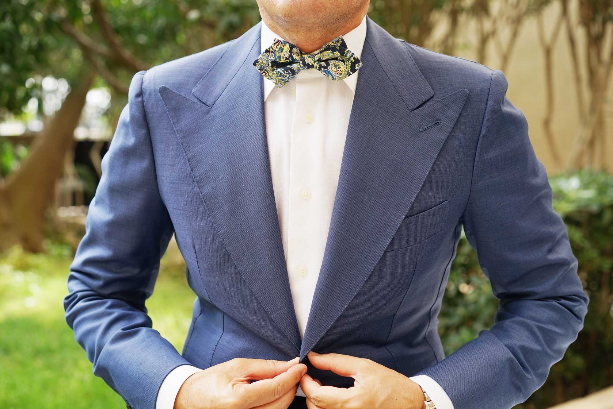 Vivara Yellow on Blue Paisley Diamond Bow Tie - Image 6