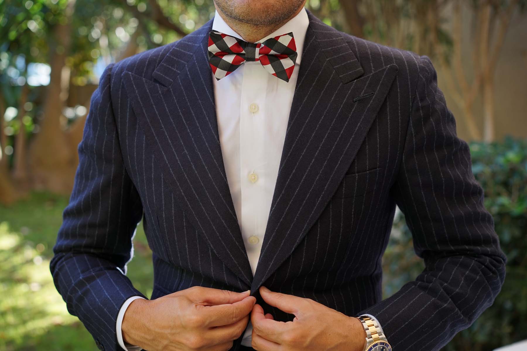 White Black Maroon Checkered Bow Tie - Image 3