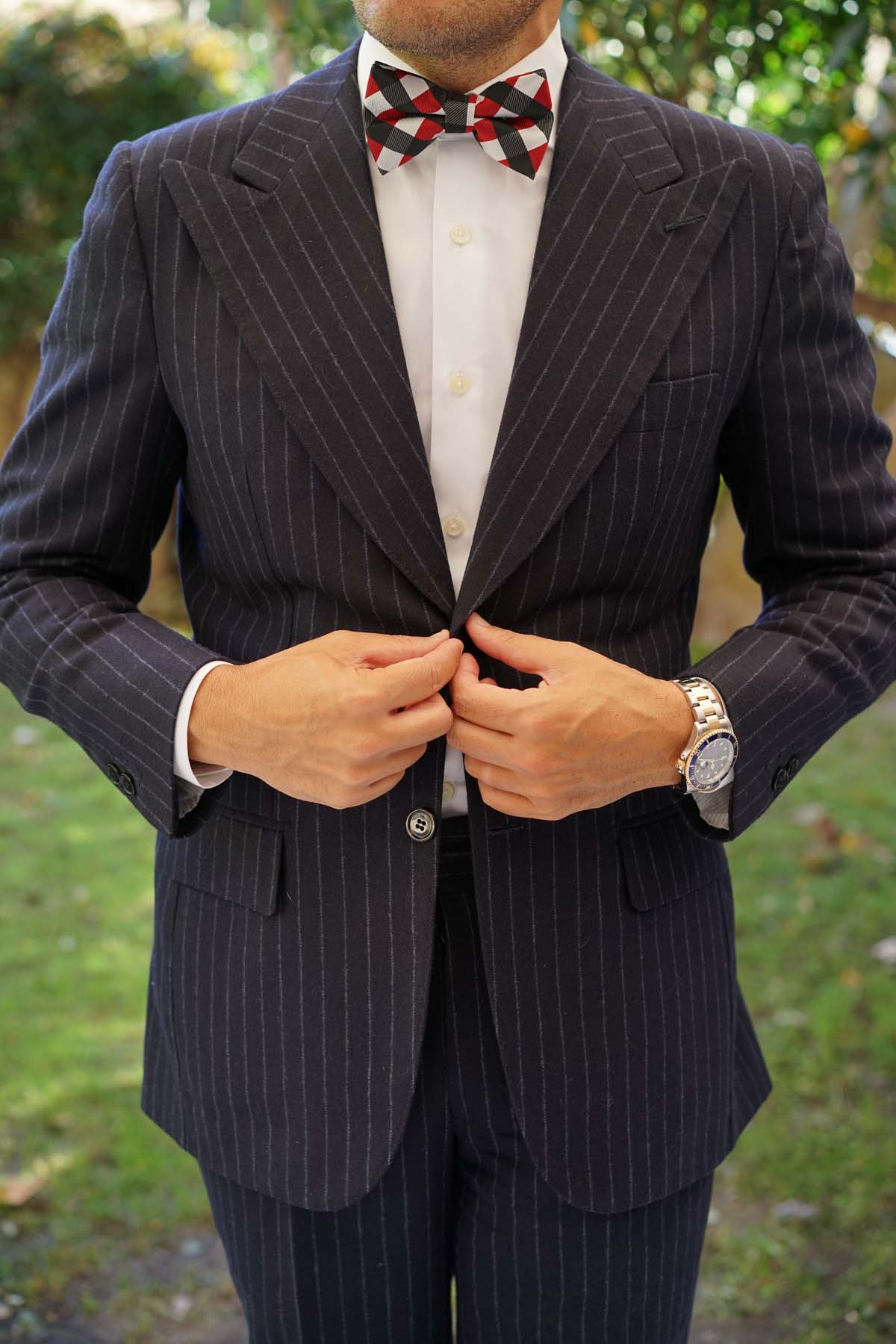White Black Maroon Checkered Bow Tie - Image 4