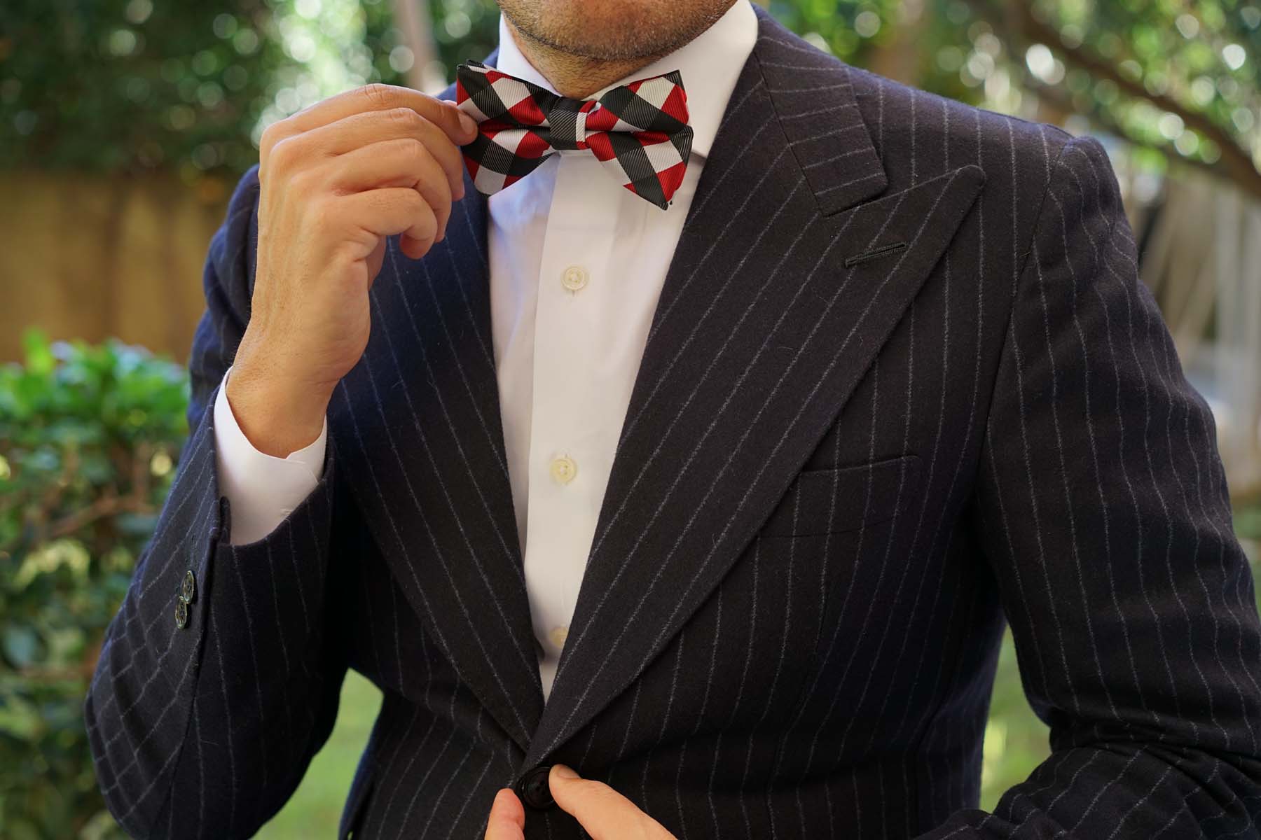 White Black Maroon Checkered Bow Tie - Image 5