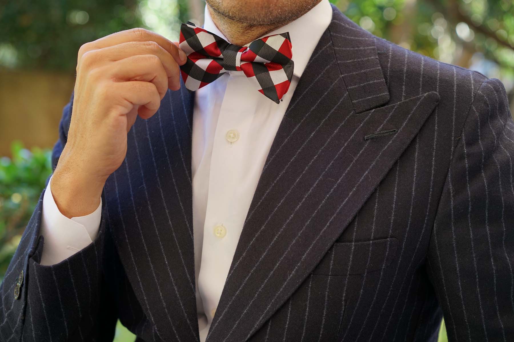 White Black Maroon Checkered Bow Tie - Image 6