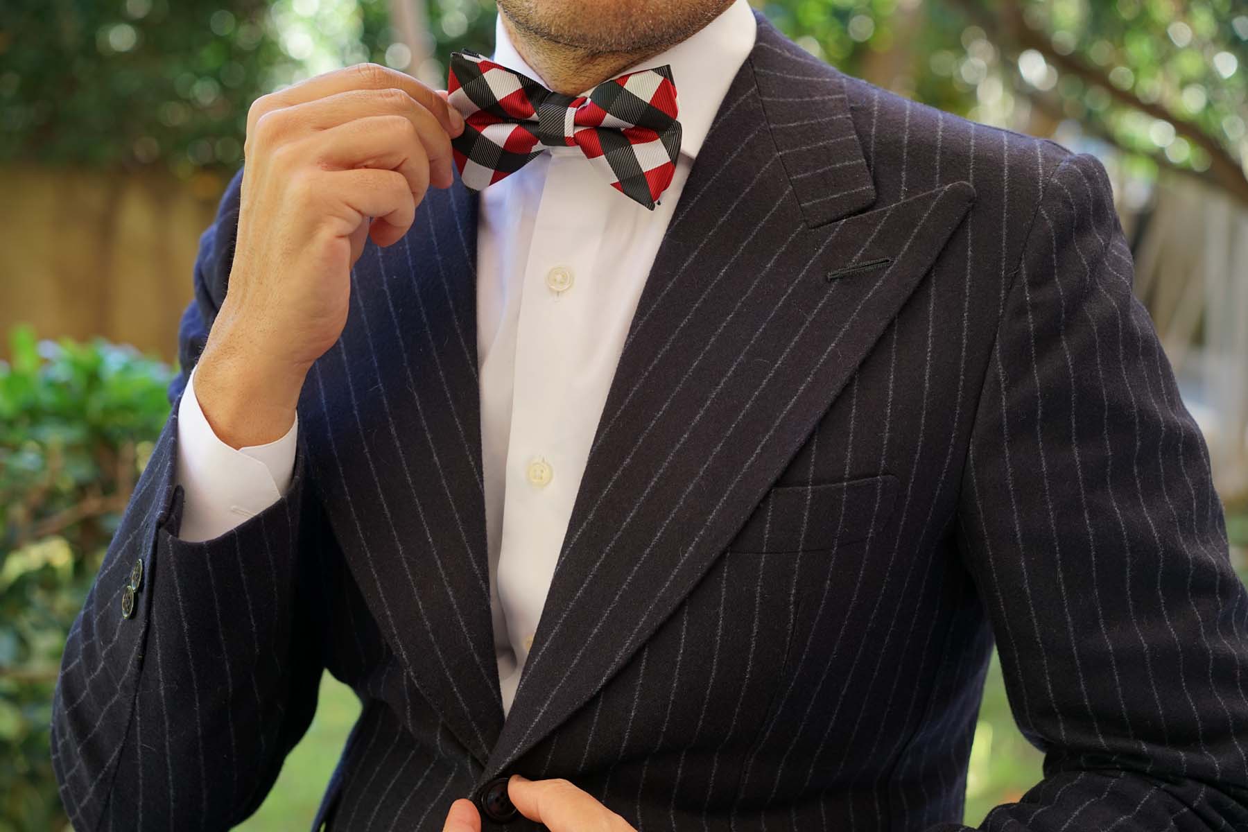 White Black Maroon Checkered Bow Tie - Image 9