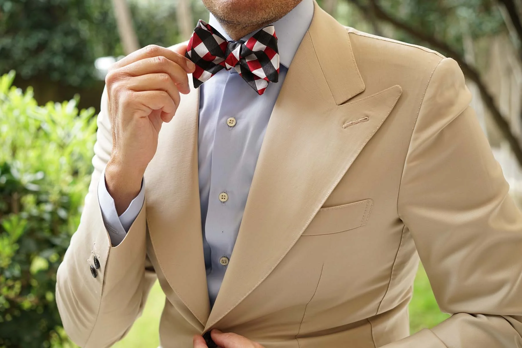 White Black Maroon Checkered Bow Tie Untied - Image 6