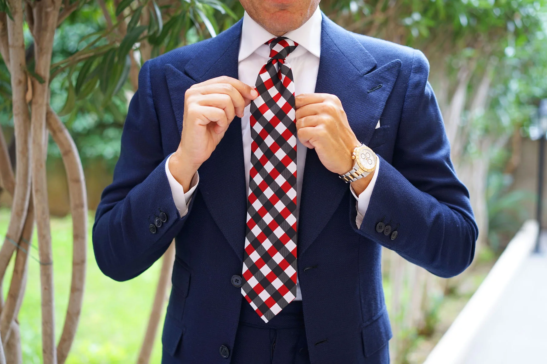 White Black Maroon Checkered Tie - Image 11
