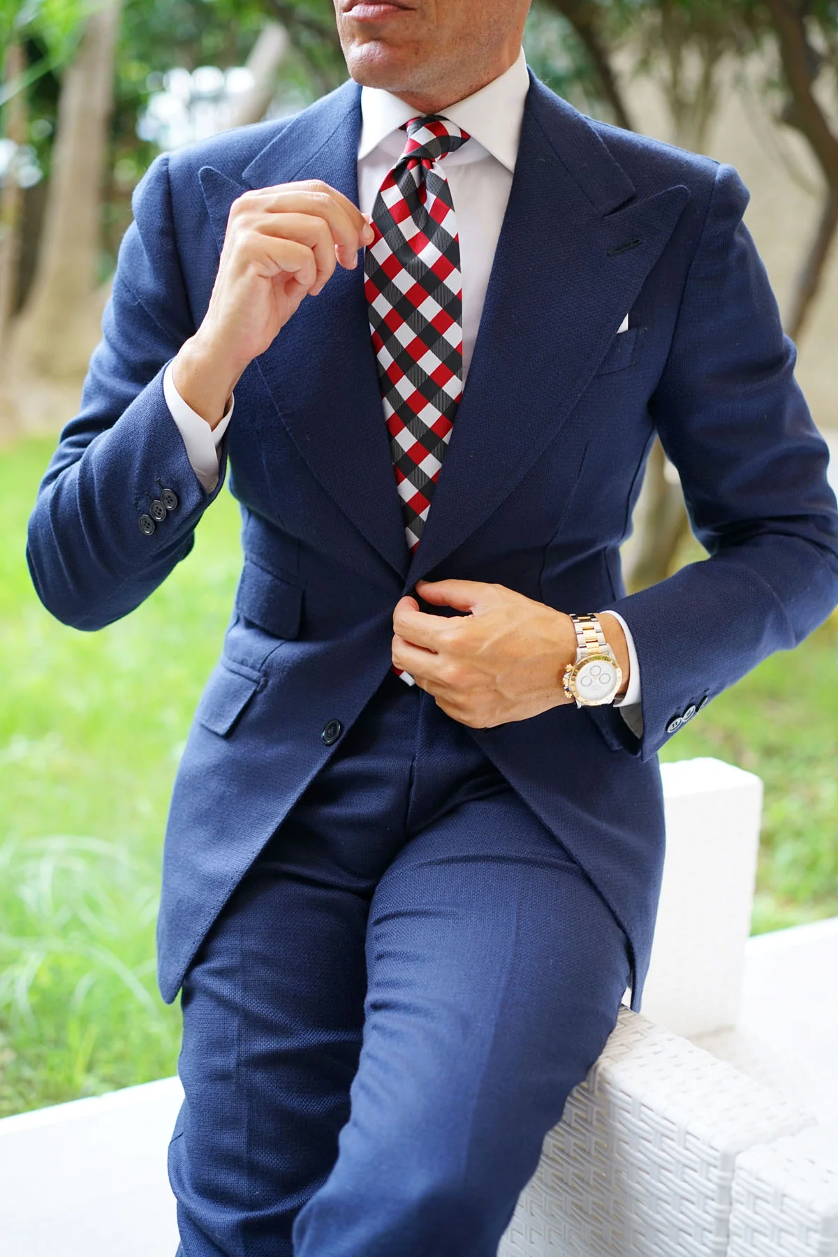 White Black Maroon Checkered Tie - Image 12