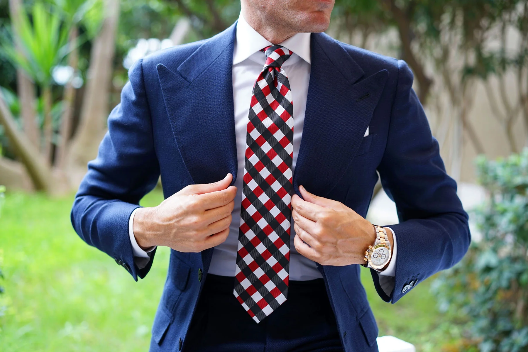 White Black Maroon Checkered Tie - Image 13