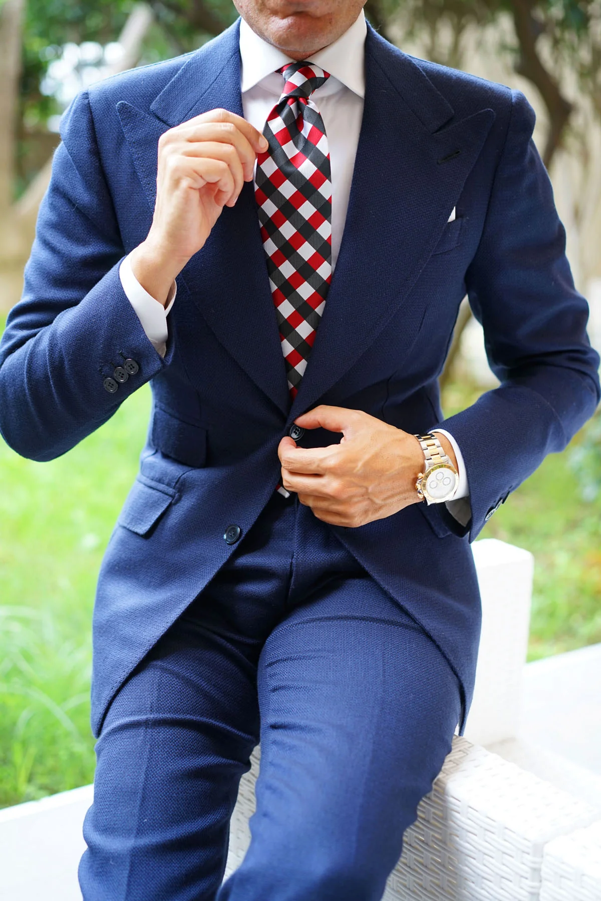 White Black Maroon Checkered Tie - Image 14