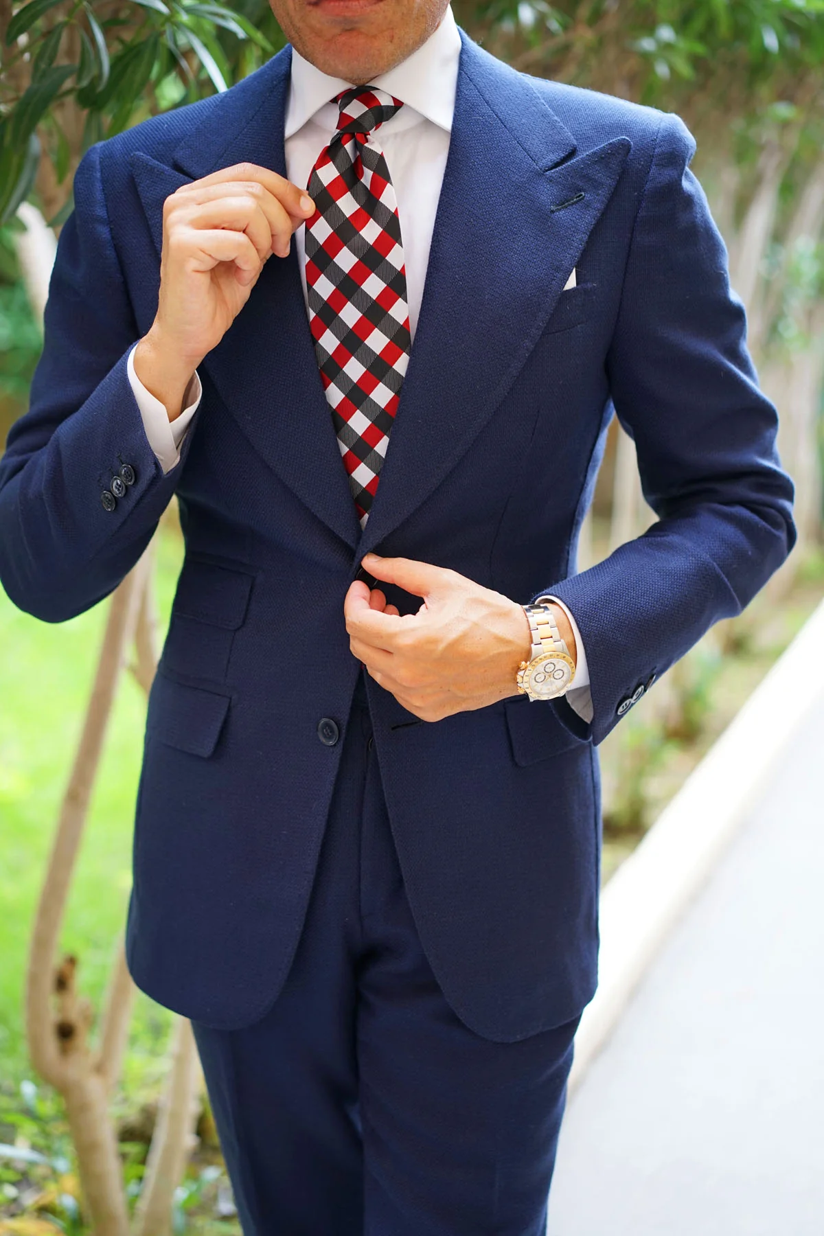 White Black Maroon Checkered Tie - Image 7
