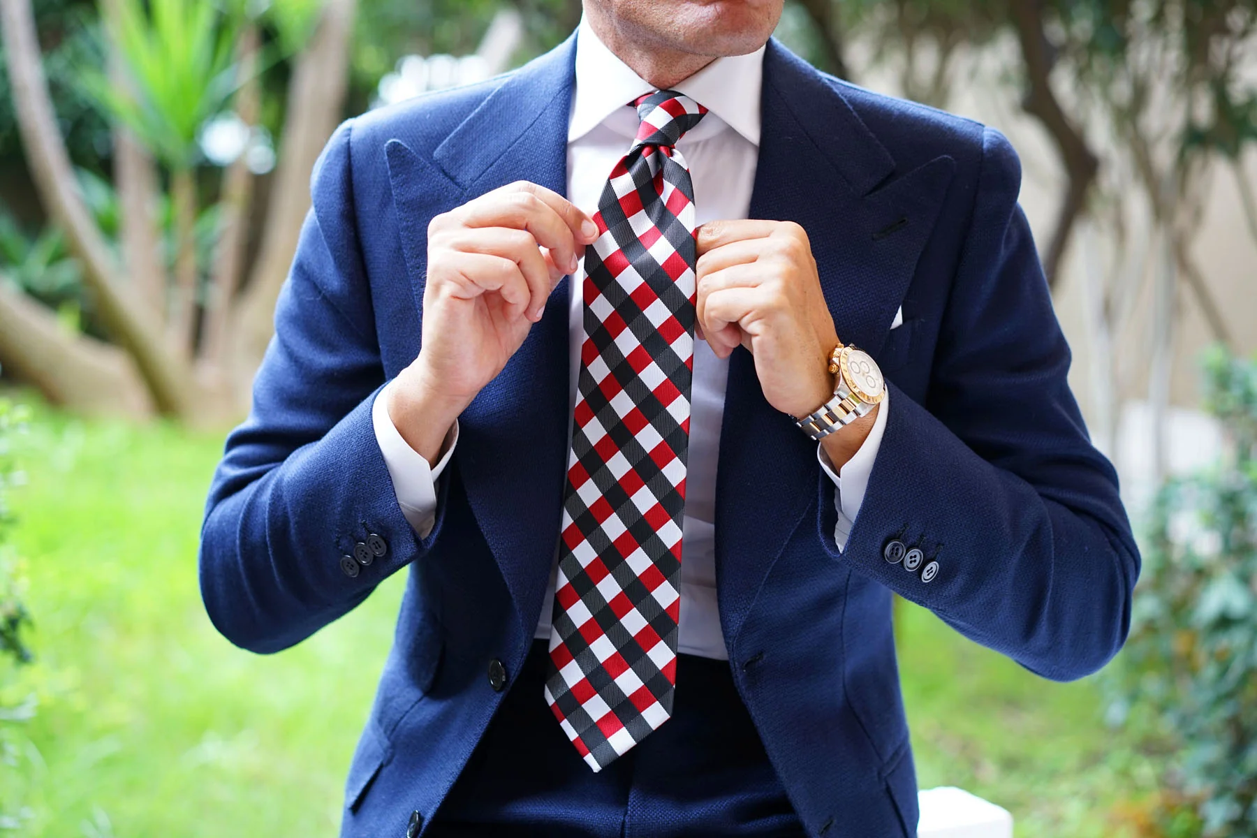 White Black Maroon Checkered Tie - Image 8