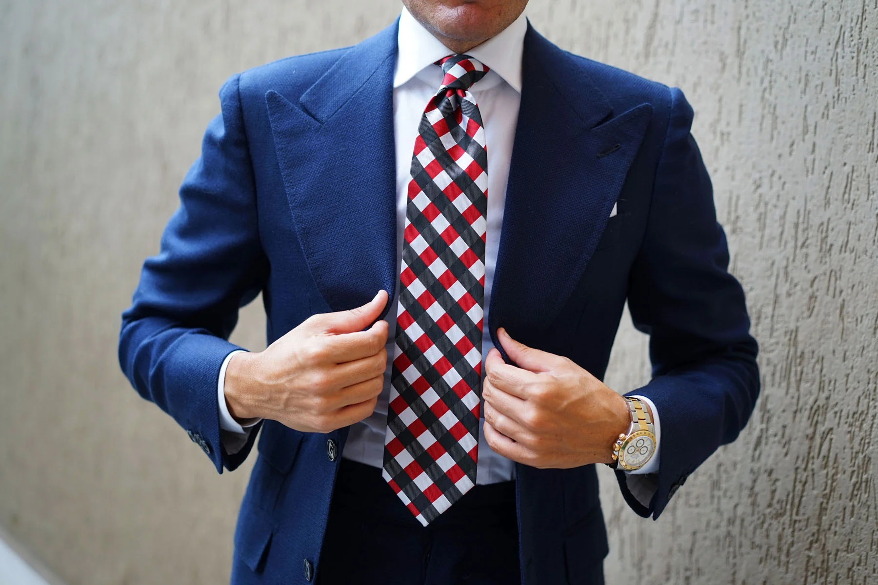 White Black Maroon Checkered Tie - Image 9