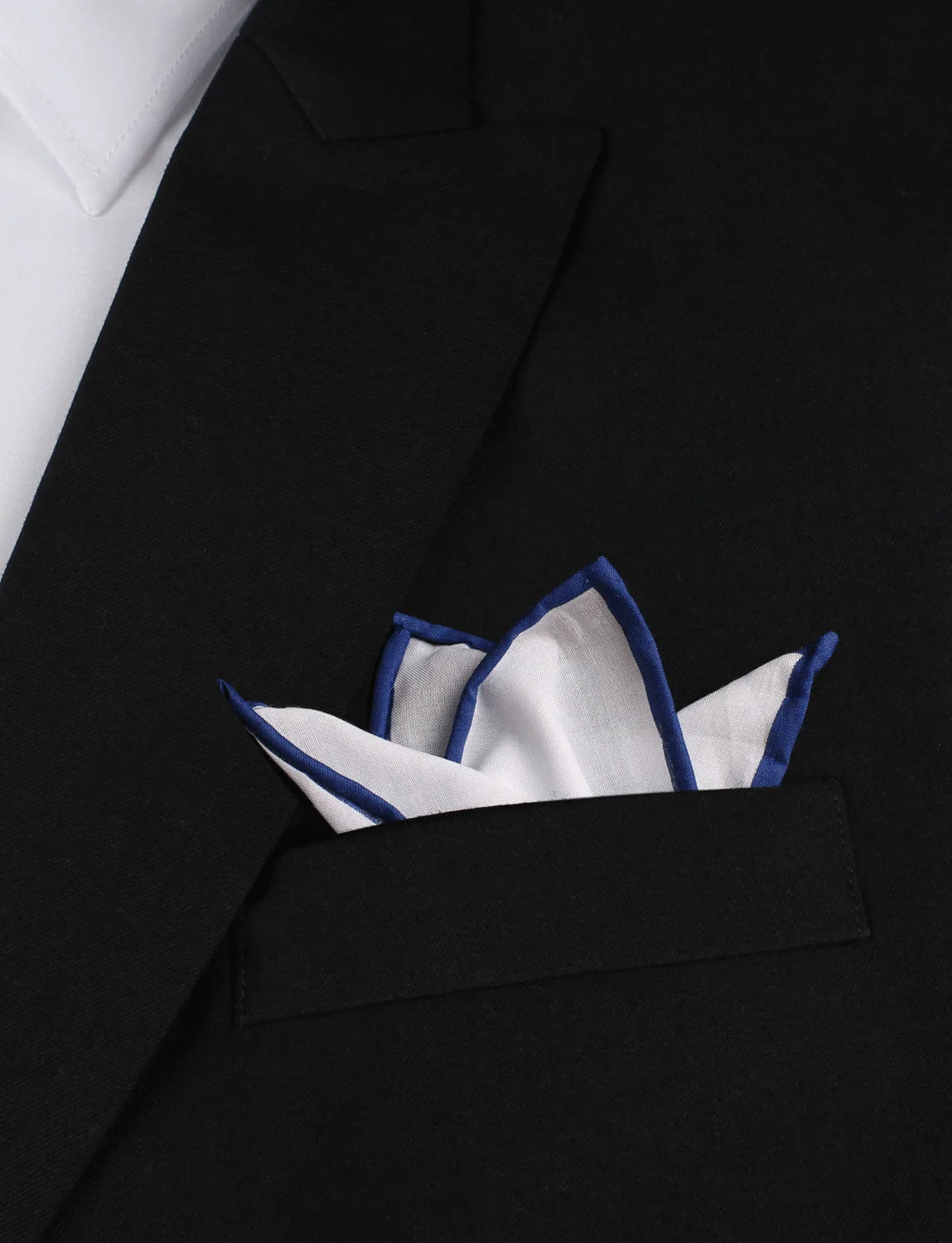 White Cotton Pocket Square with Dark Blue Border - Image 3
