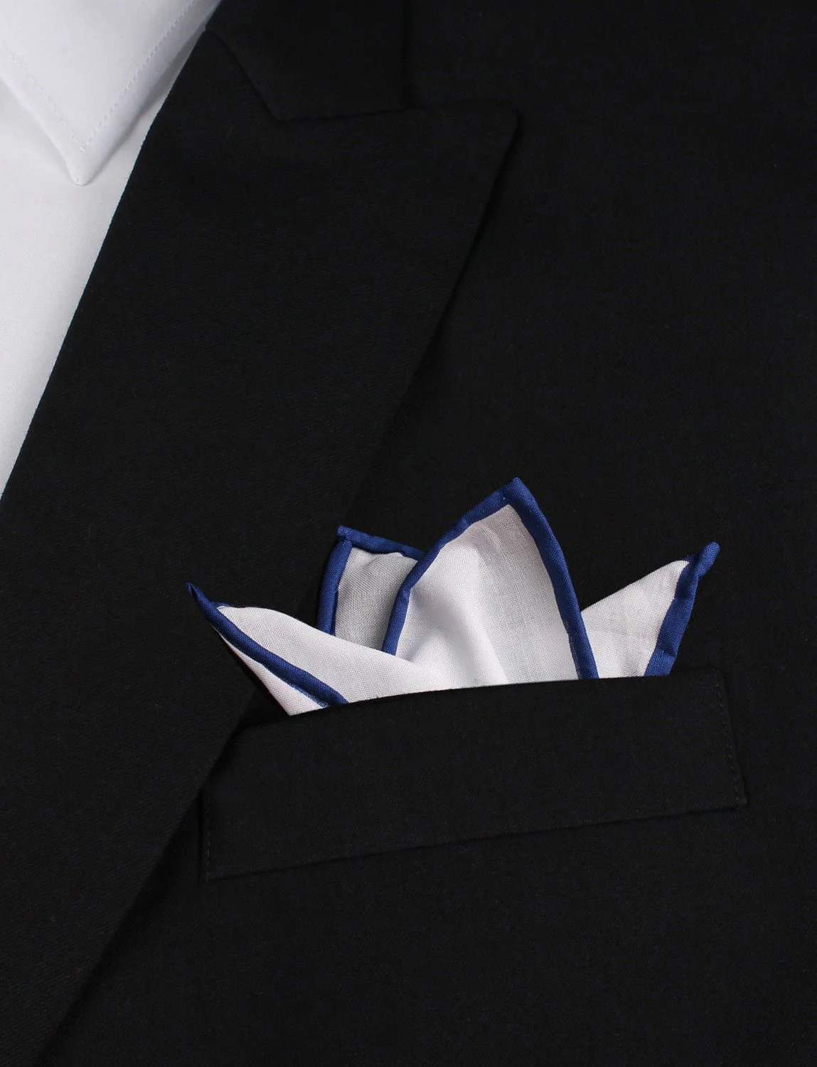 White Cotton Pocket Square with Dark Blue Border - Image 4