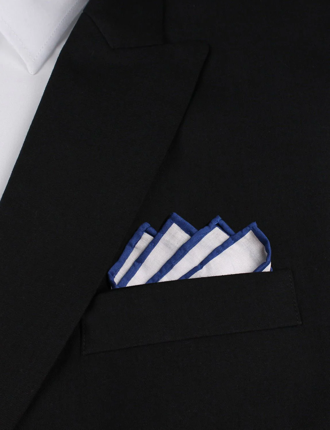White Cotton Pocket Square with Dark Blue Border - Image 5
