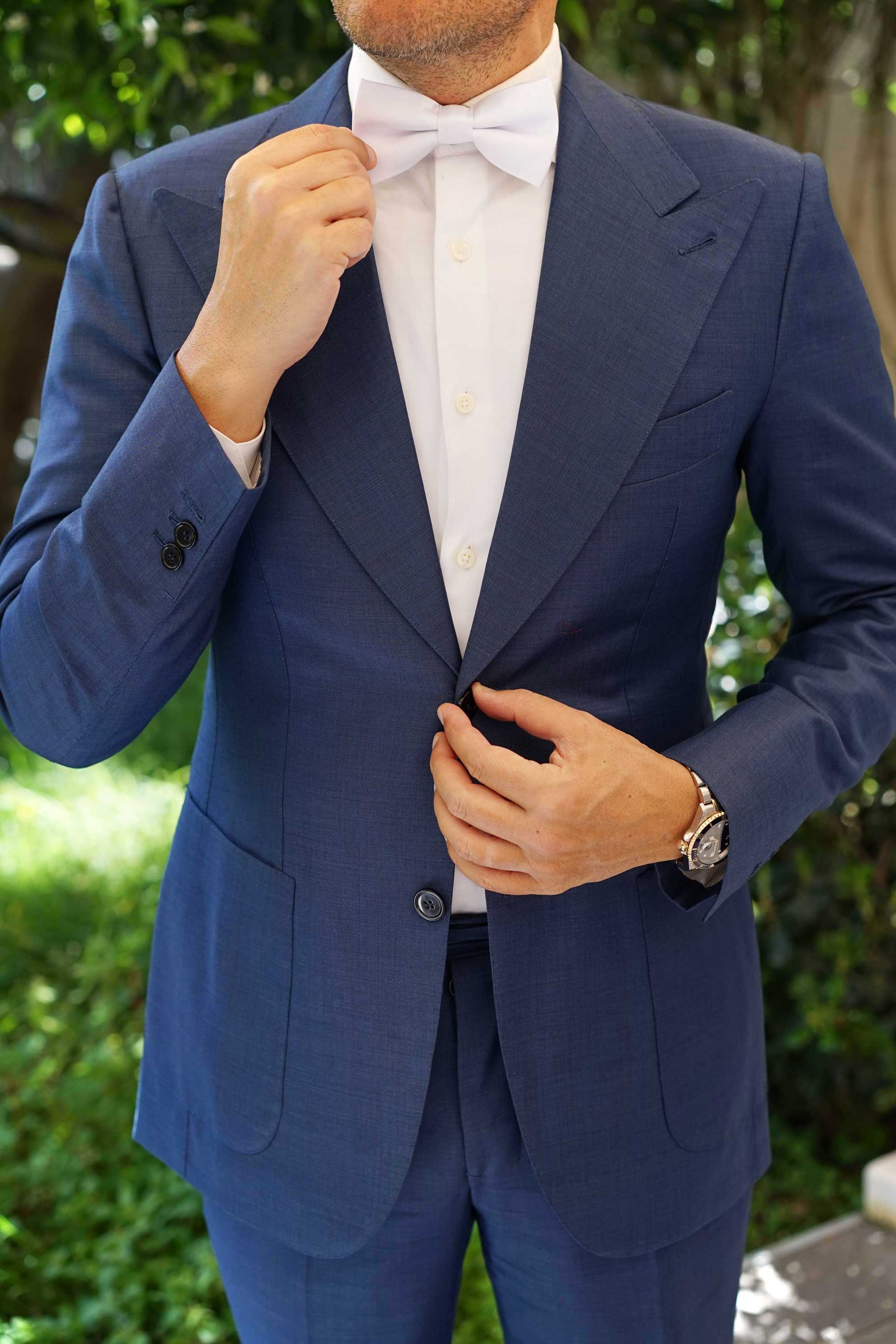 White Satin Bow Tie - Image 6