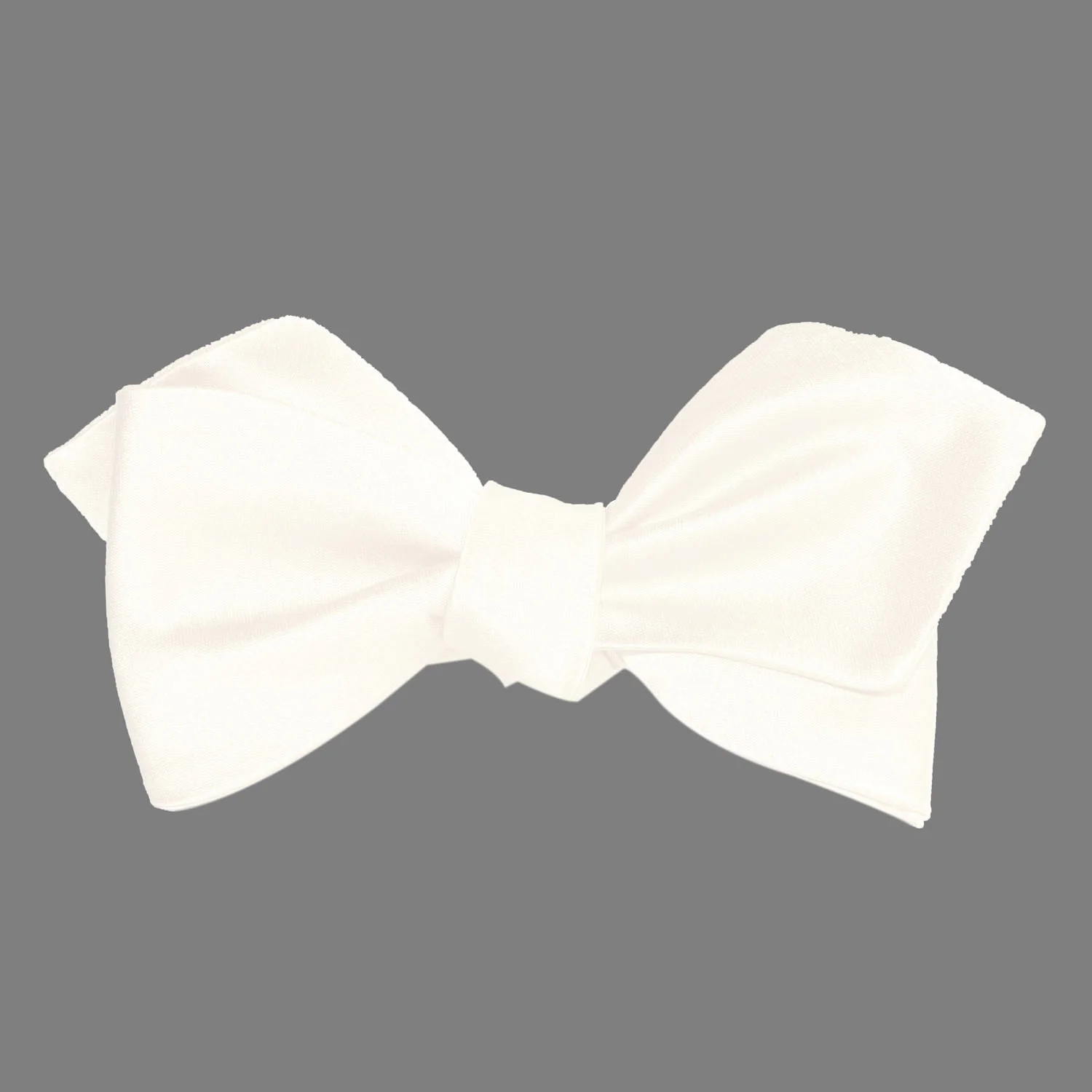 White Satin Self Tie Diamond Tip Bow Tie - Image 2