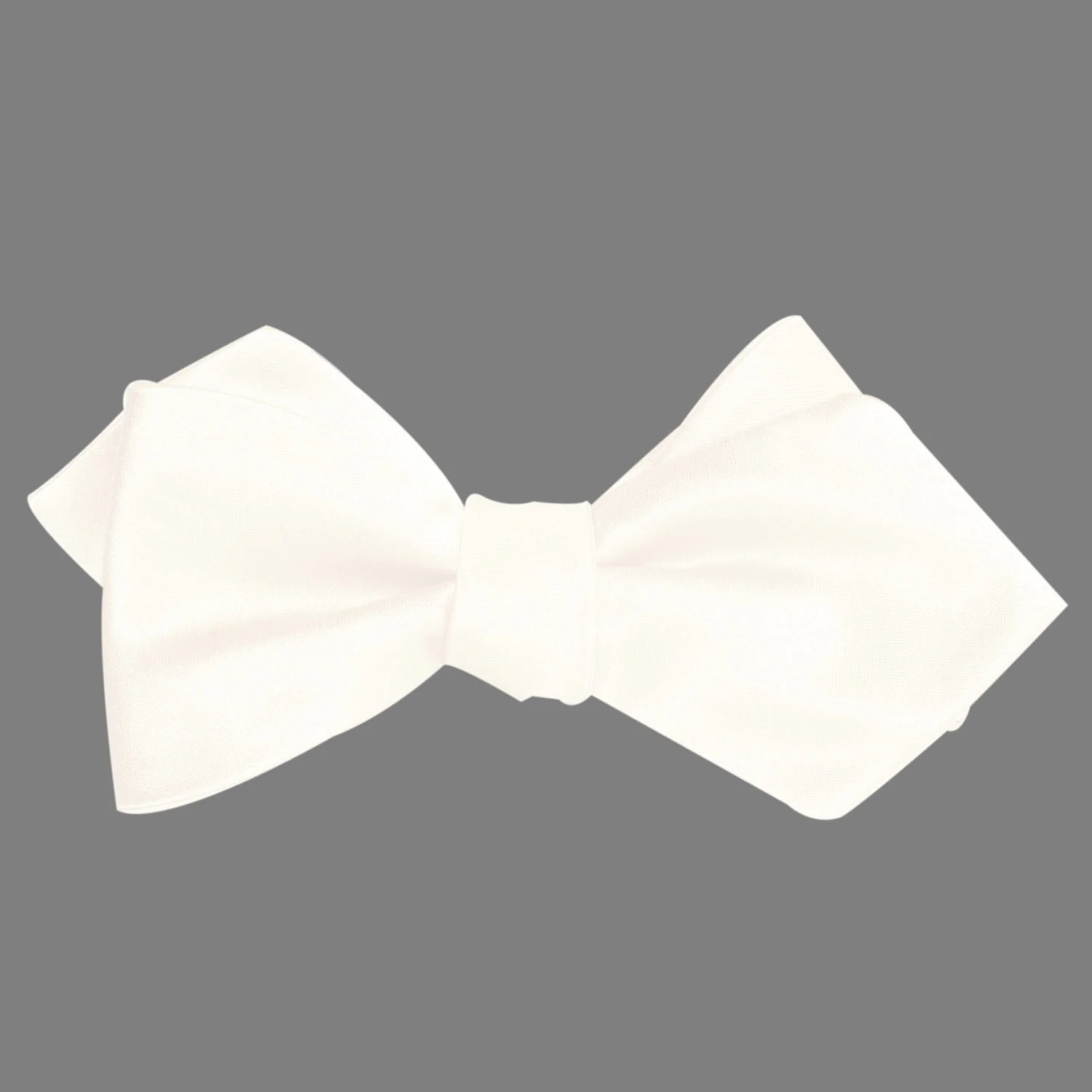 White Satin Self Tie Diamond Tip Bow Tie - Image 3