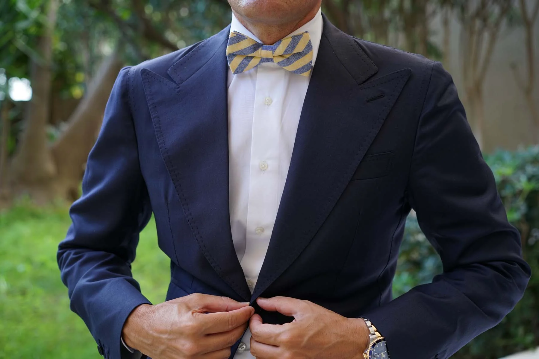 Yellow & Blue Bengal Linen Bow Tie - Image 6