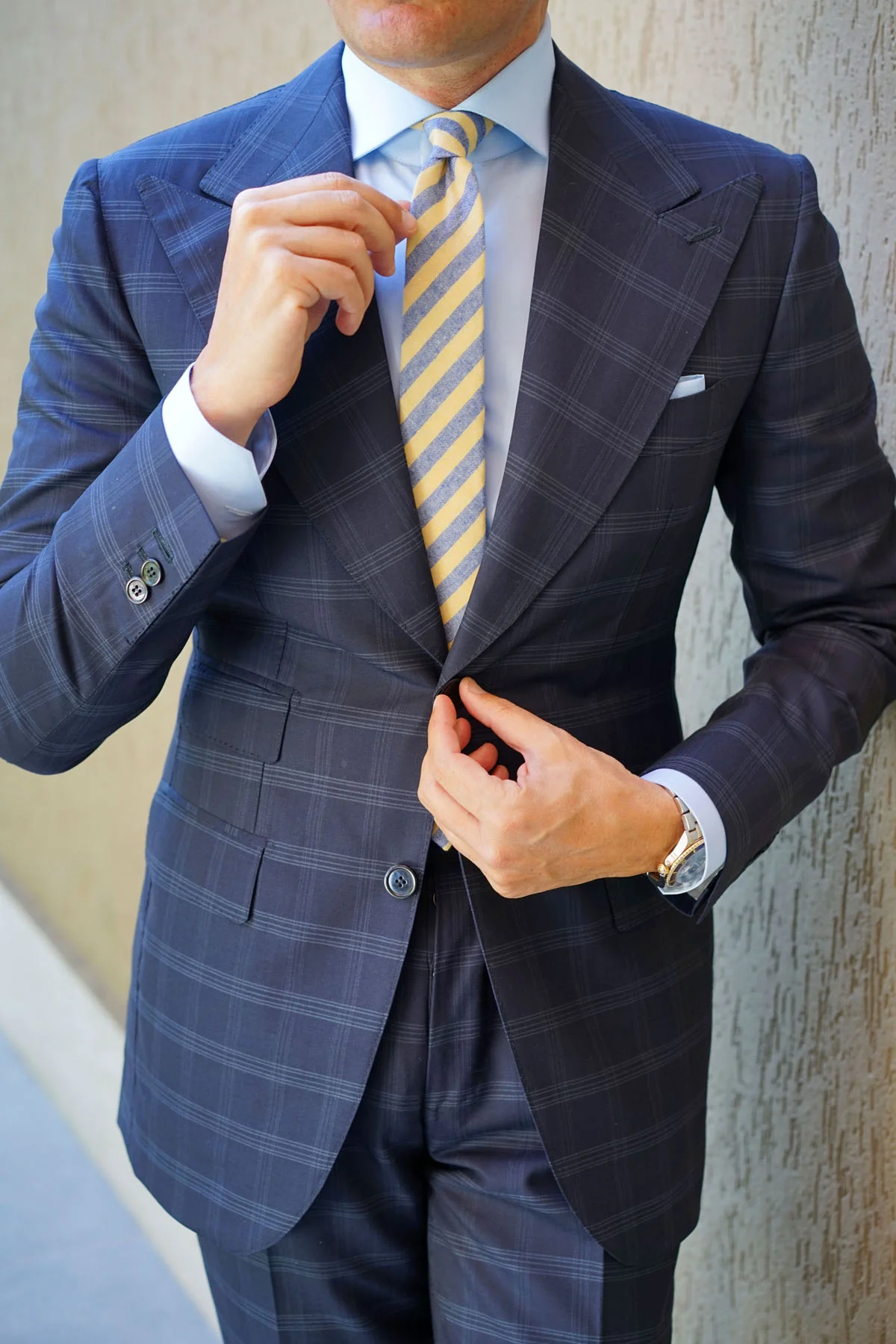 Yellow & Blue Bengal Linen Skinny Tie - Image 8