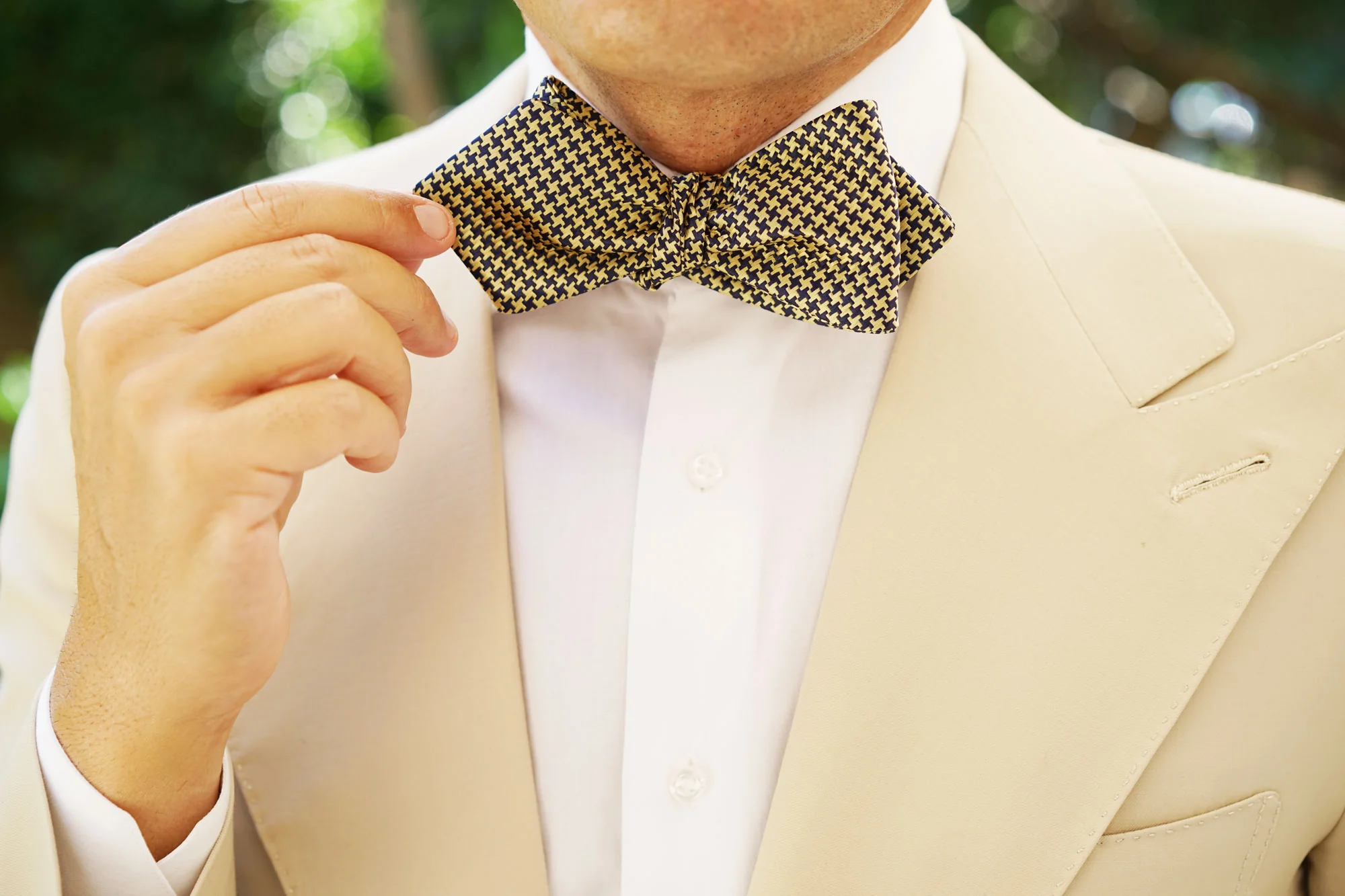 Yellow Houndstooth Diamond Self Bow Tie - Image 10